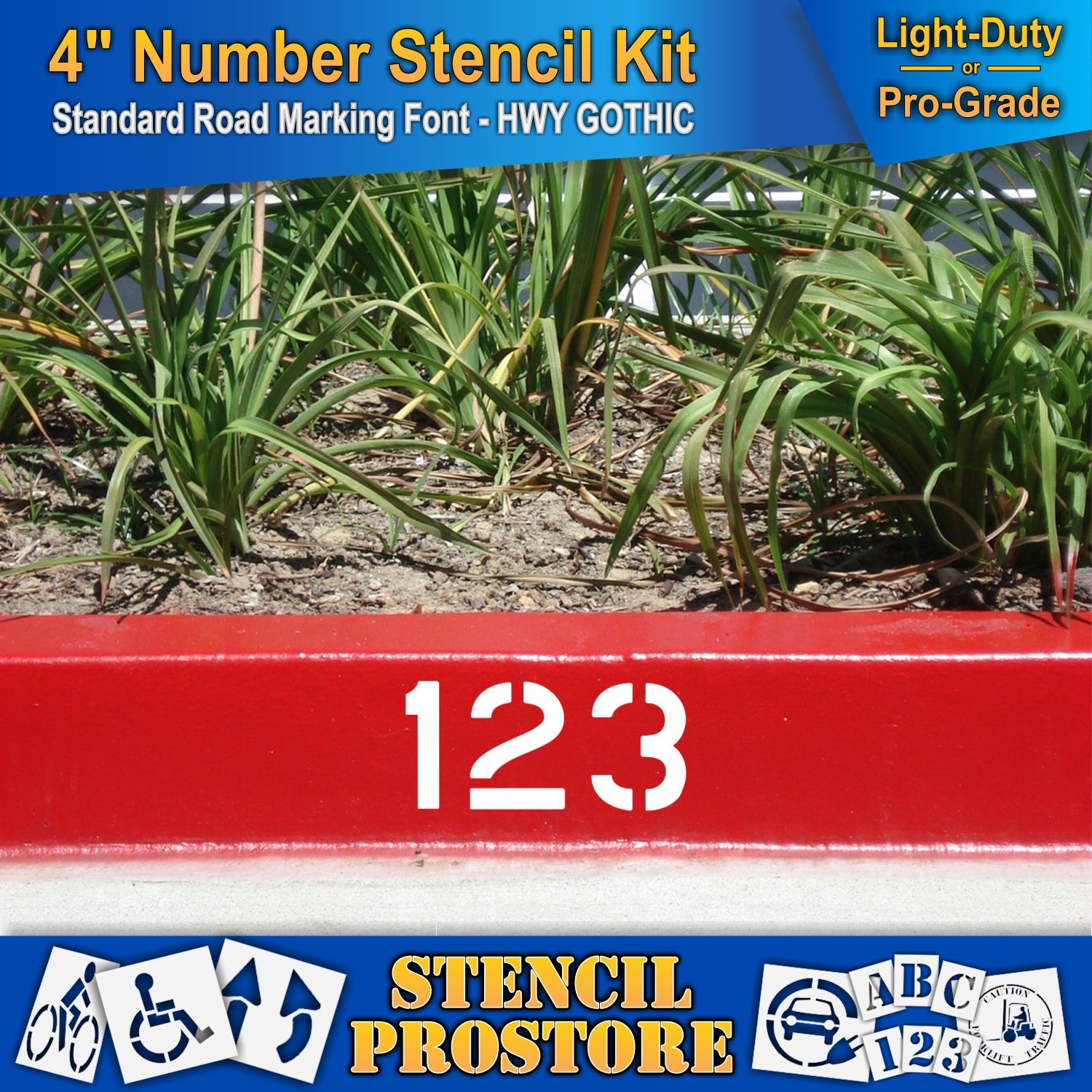 picture of curbside with 4" 123 marking, using the 4" number kit stencil