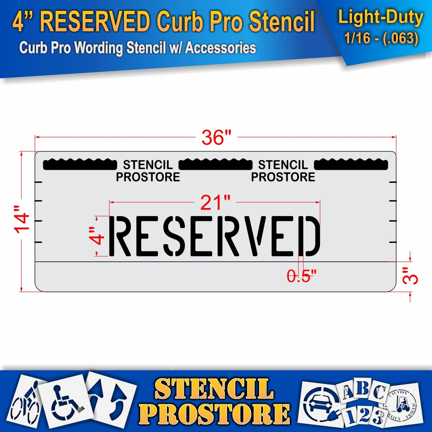 4 Inch RESERVED Wording Curb Pro Stencil – for Parking Lot and Area Labeling Stencil
