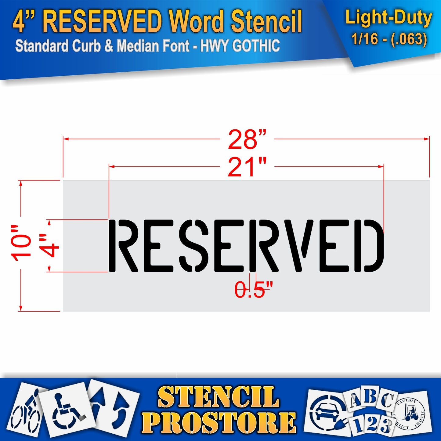4 Inch RESERVED Wording Stencil – for Parking Lot and Area Labeling Stencil