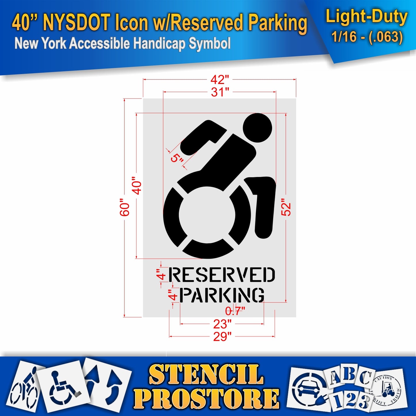 40 Inch NYSDOT Accessible Icon with RESERVED PARKING Pavement Stencil – ADA-Compliant Stencil for Parking Lots