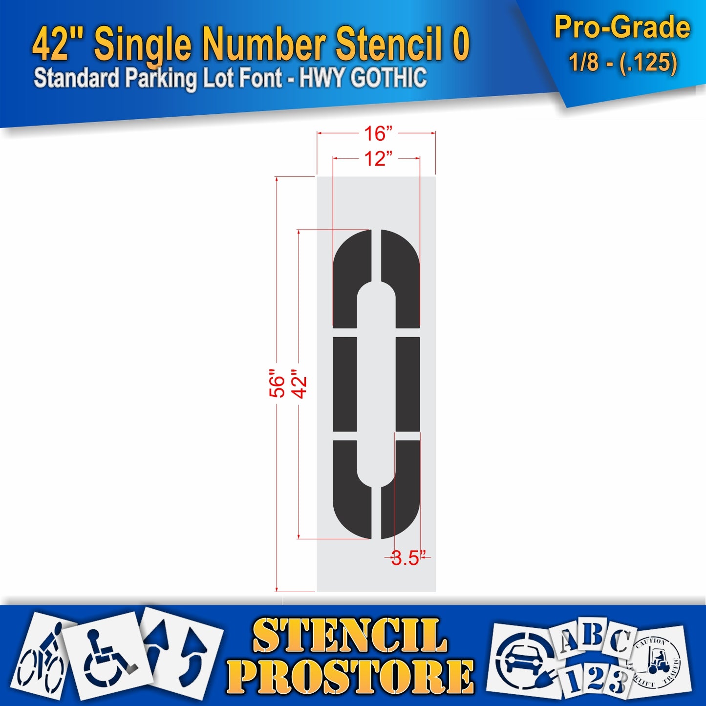 dimension image of 42" single number 0 stencil