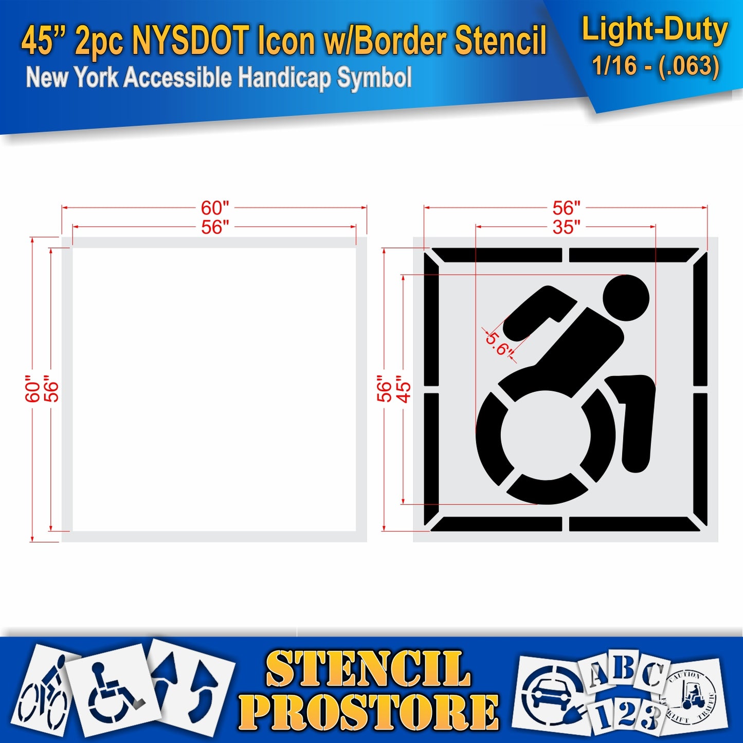 45 Inch 2pc NYSDOT Accessible Icon with Border and Background Pavement Stencil – ADA-Compliant Stencil for Parking Lots