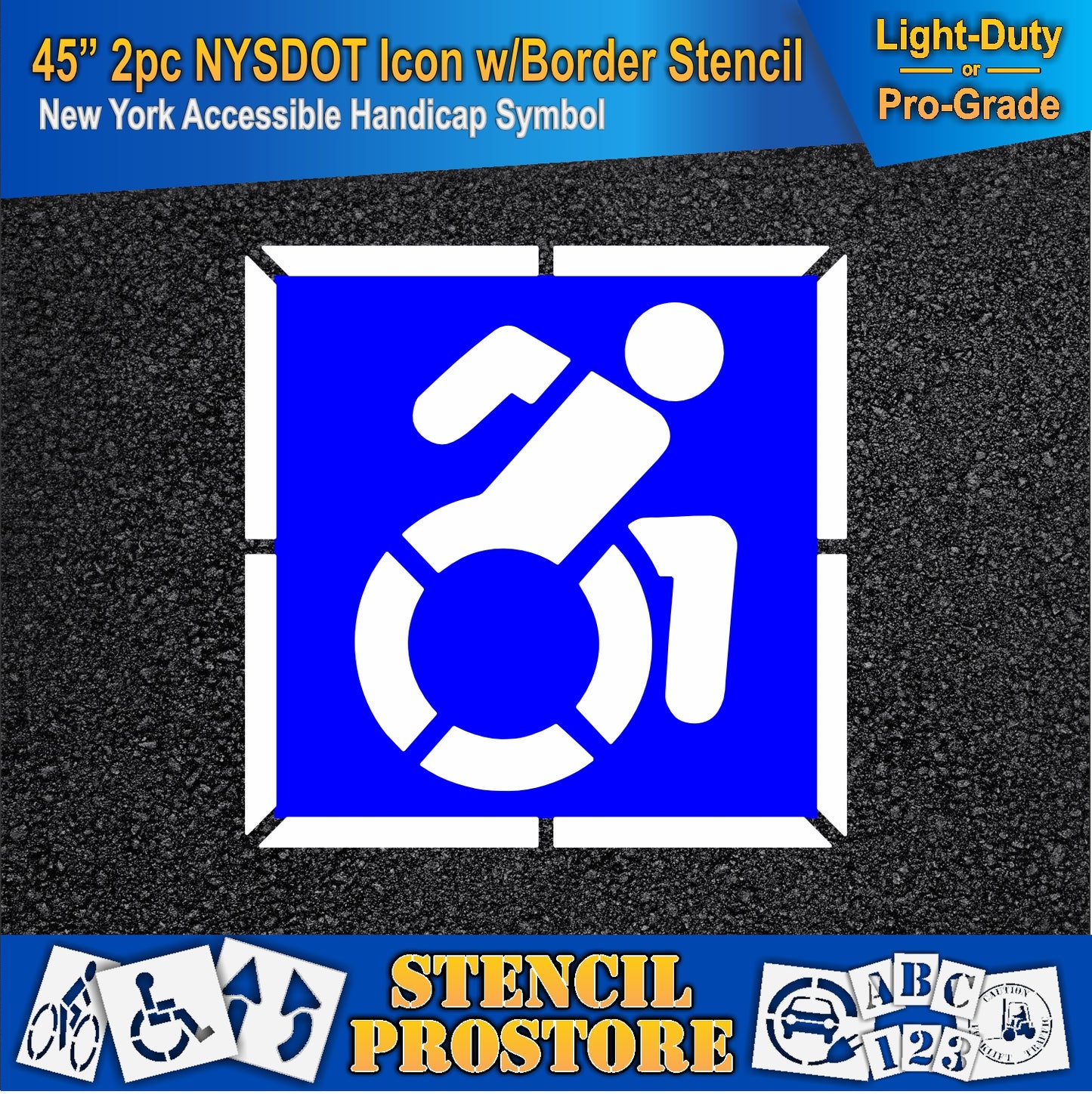 45 Inch 2pc NYSDOT Accessible Icon with Border and Background Pavement Stencil – ADA-Compliant Stencil for Parking Lots