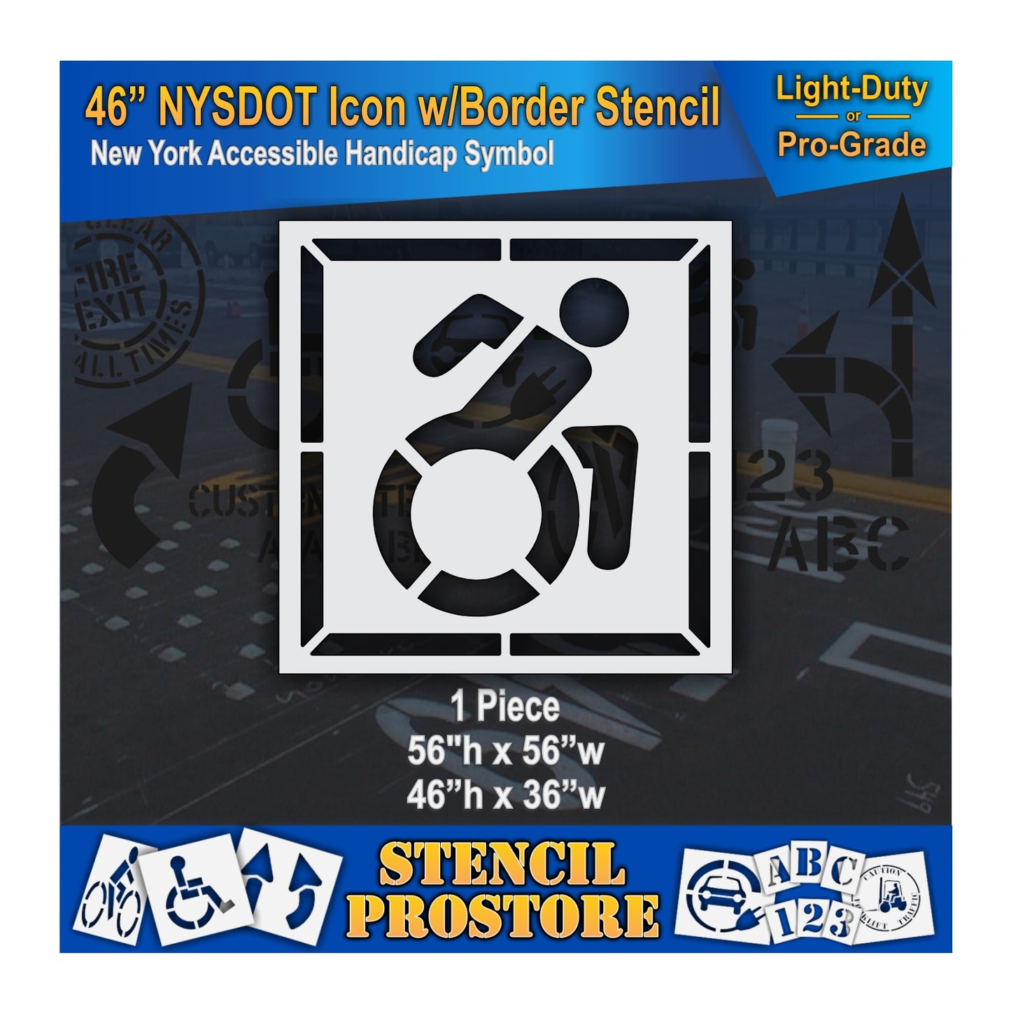 46 Inch NYSDOT Accessible Icon with Border Pavement Stencil – ADA-Compliant Stencil for Parking Lots