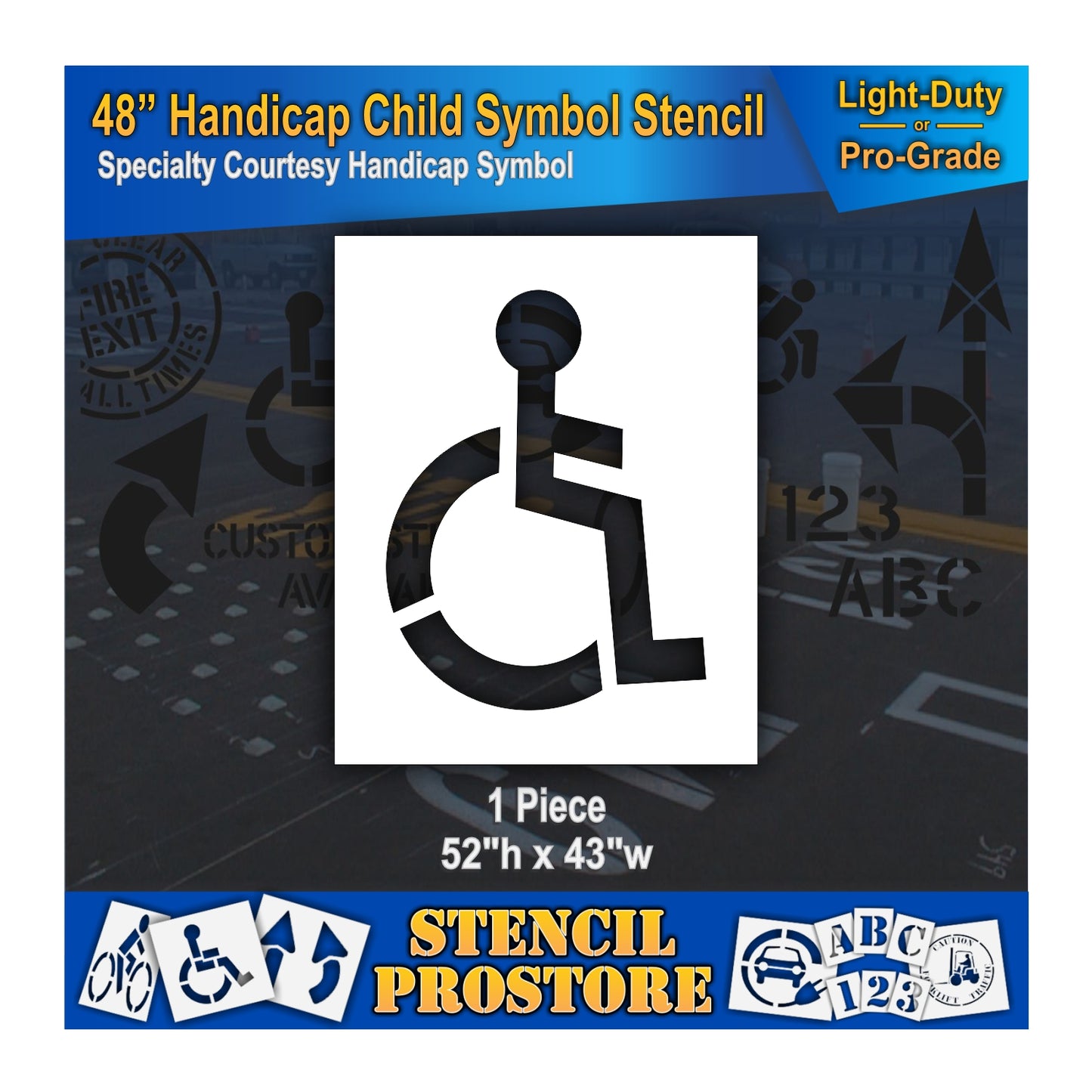 48 Inch Handicap Child Symbol Pavement Stencil – Specialty Courtesy Stencil for Parking Lots