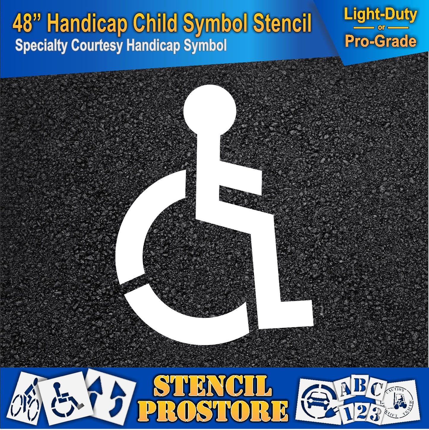 48 Inch Handicap Child Symbol Pavement Stencil – Specialty Courtesy Stencil for Parking Lots