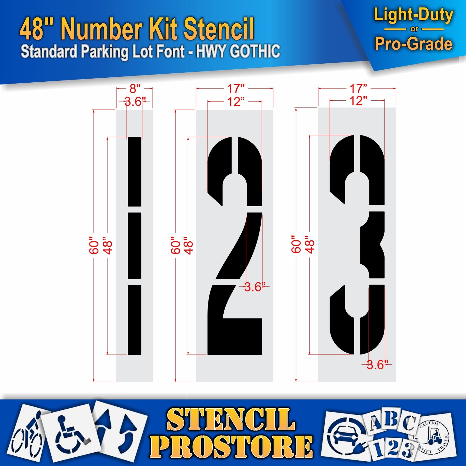 dimension image of 48" numbers 123 stencils