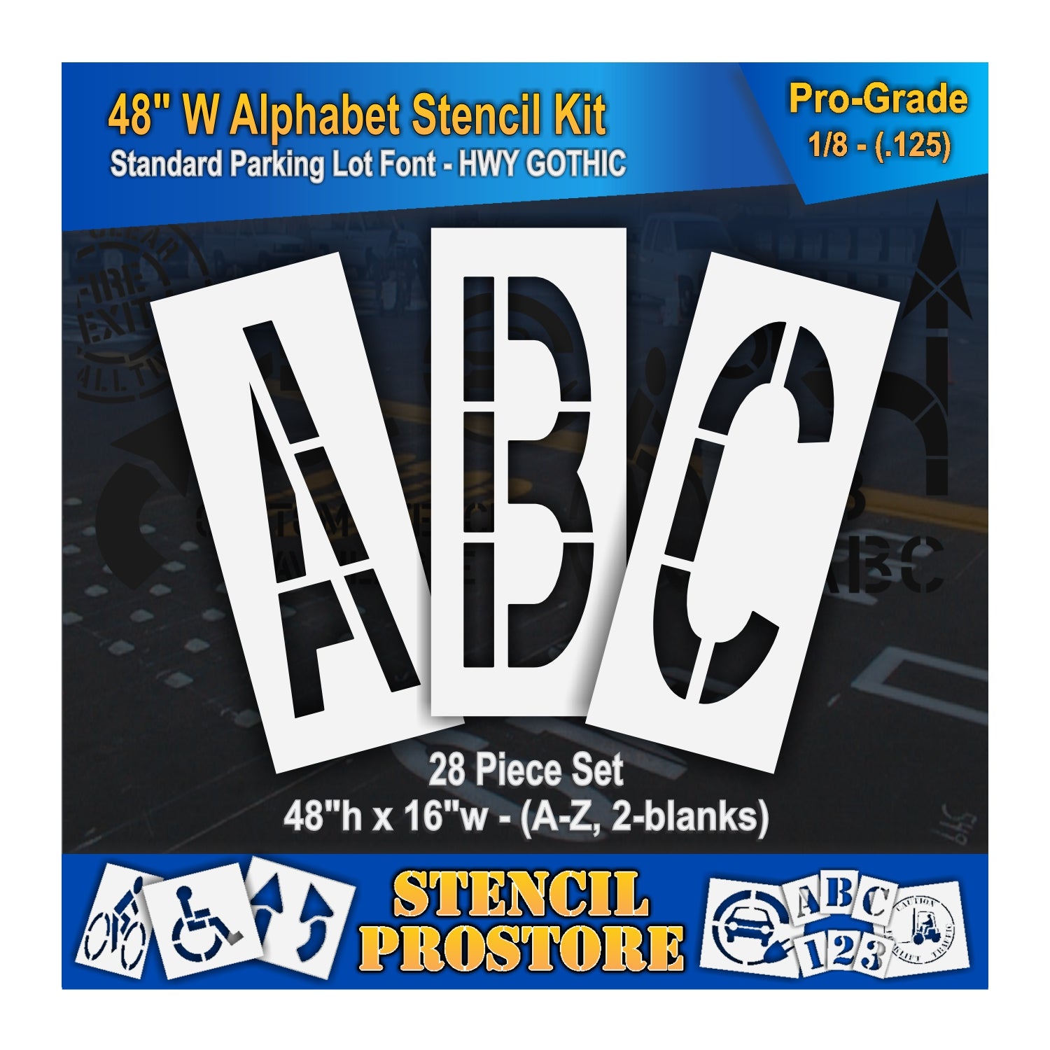 graphic image of 48" wide letters ABC stencils. 0.125" material thickness