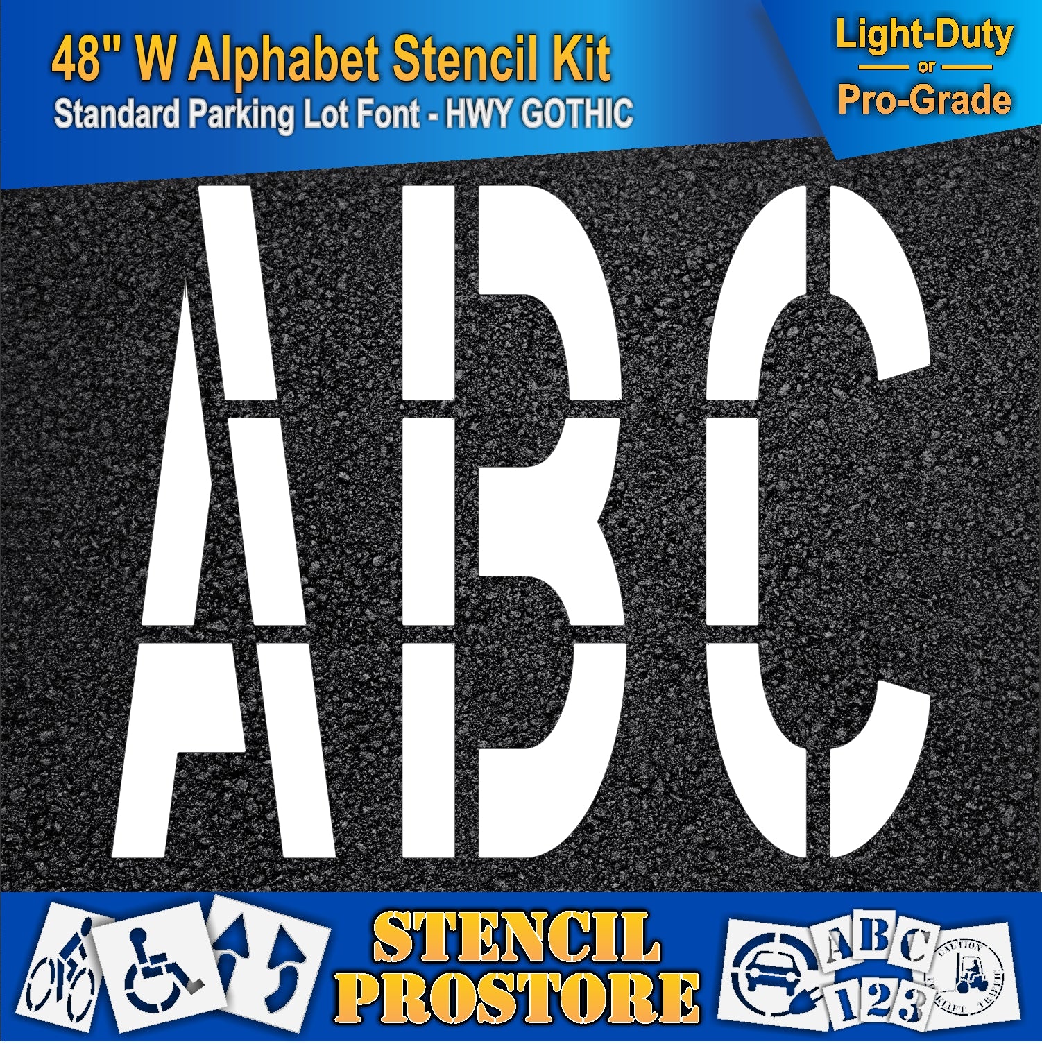 picture of 48" wide letters ABC on asphalt pavement