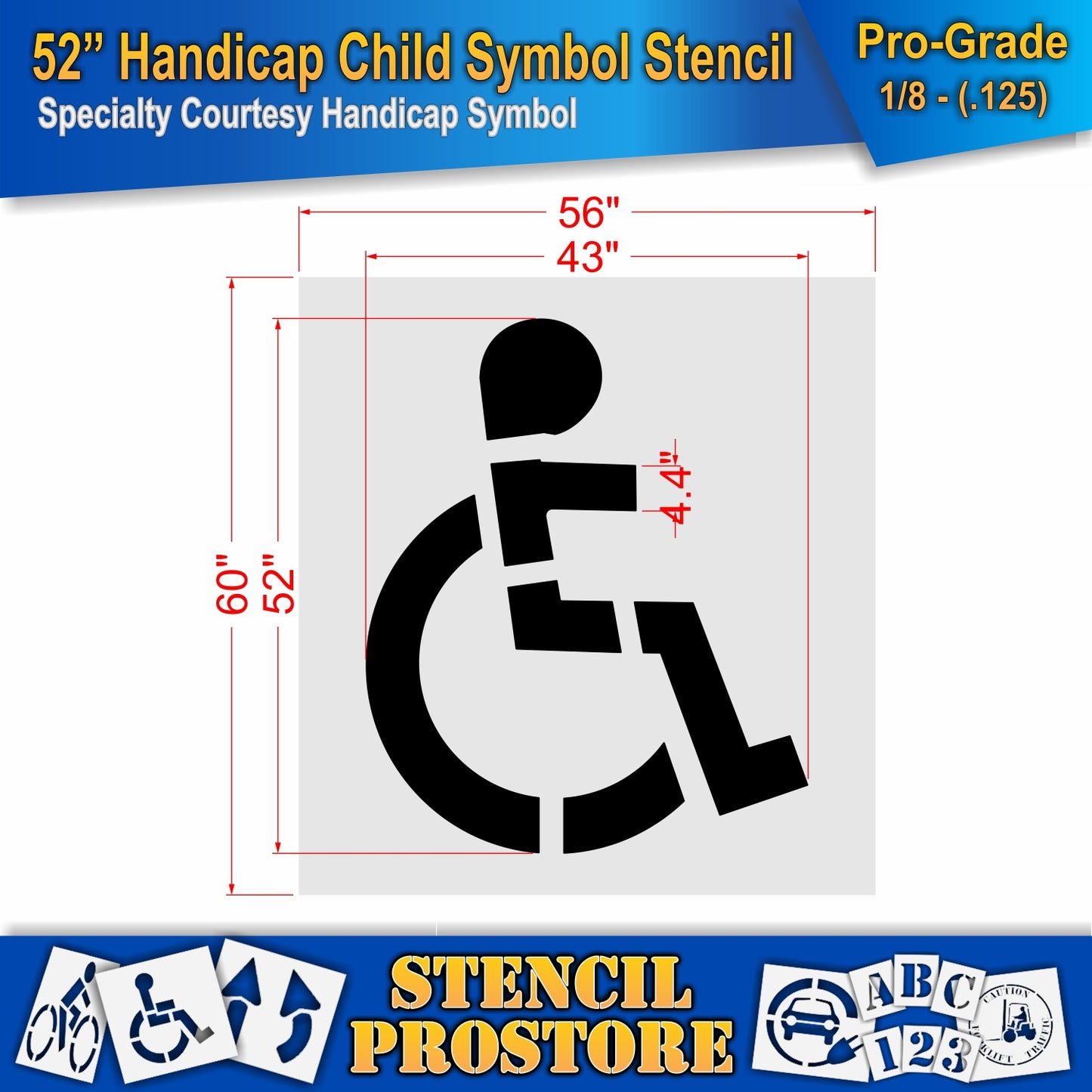 52 Inch Handicap Child Symbol Pavement Stencil – Specialty Courtesy Stencil for Parking Lots
