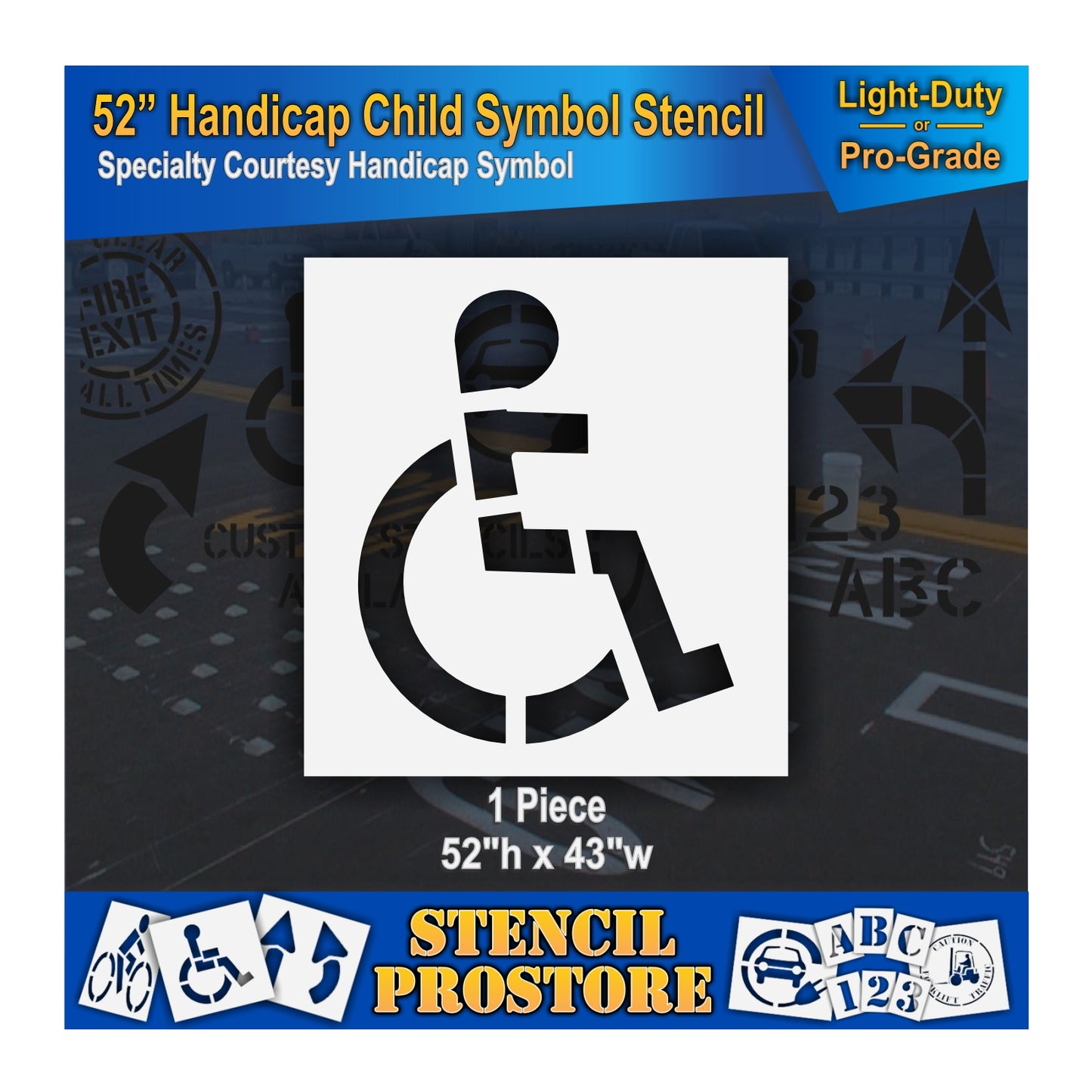 52 Inch Handicap Child Symbol Pavement Stencil – Specialty Courtesy Stencil for Parking Lots