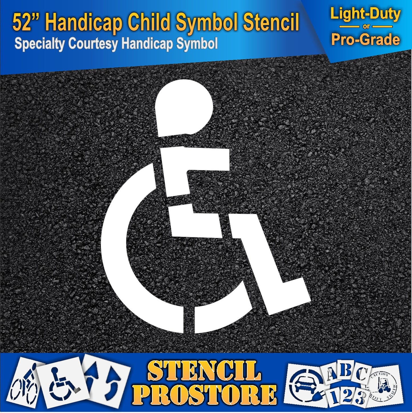 52 Inch Handicap Child Symbol Pavement Stencil – Specialty Courtesy Stencil for Parking Lots