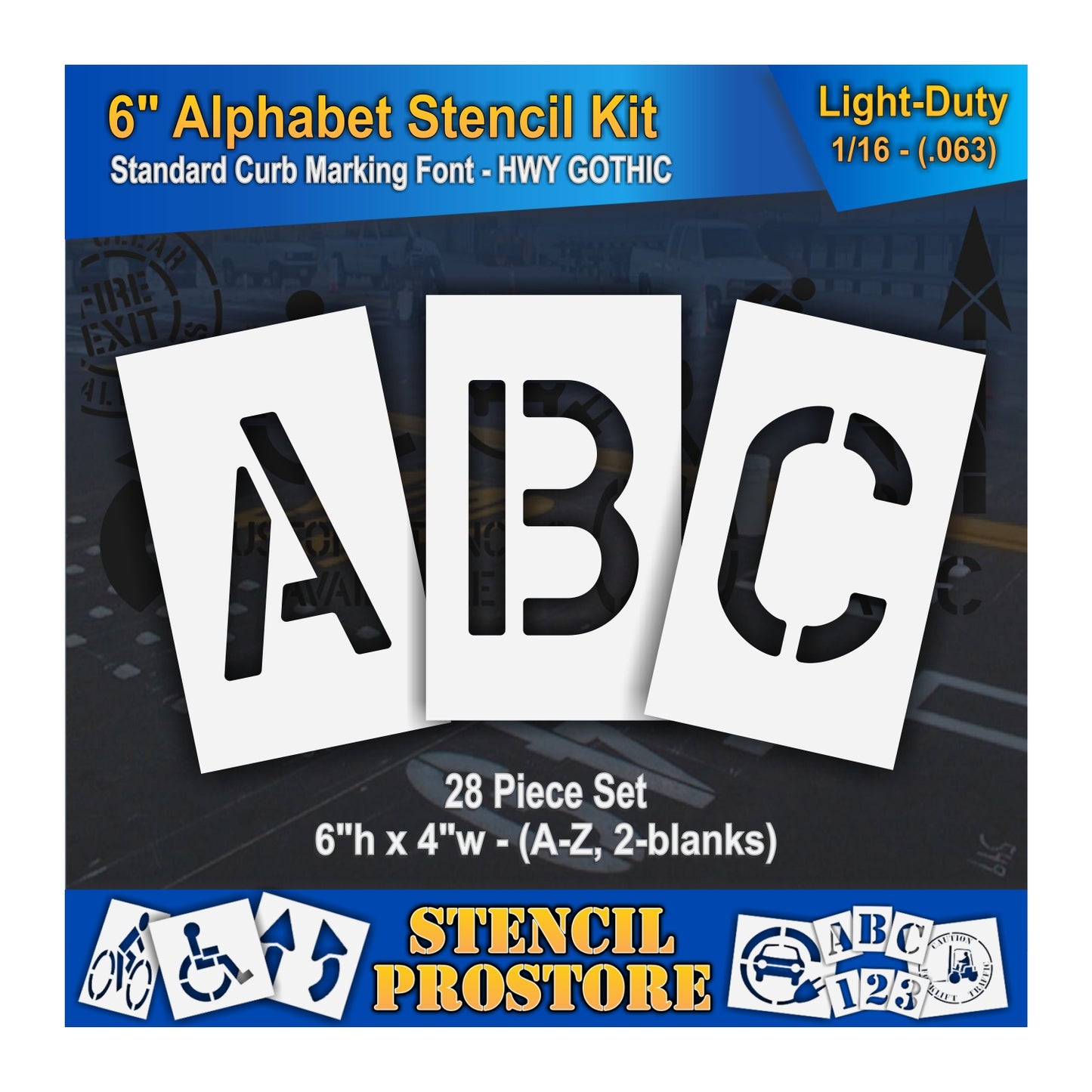 graphic image of 6" letters ABC stencils. 0.063" material thickness