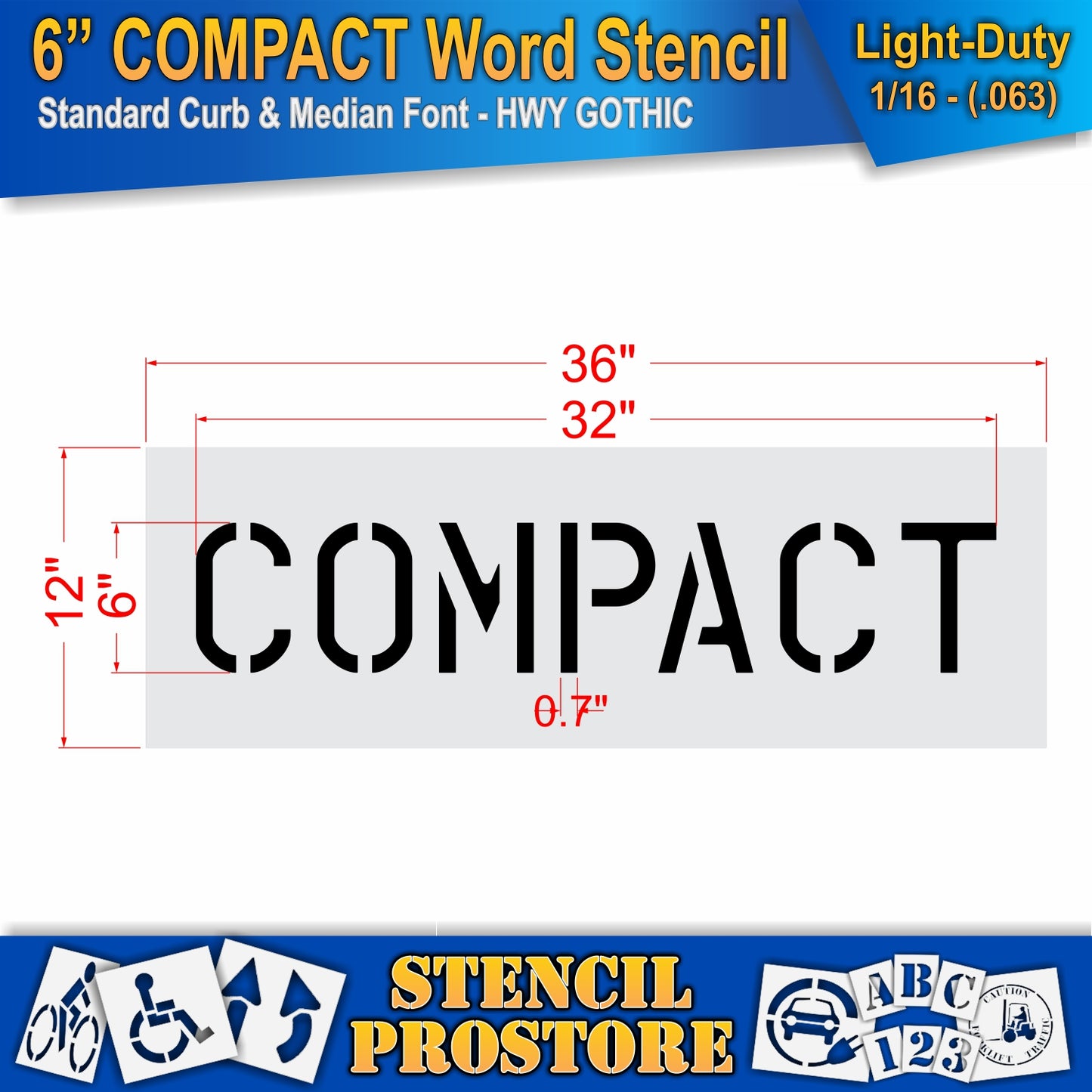 6 Inch COMPACT Wording Stencil – for Parking Lot and Area Labeling Stencil