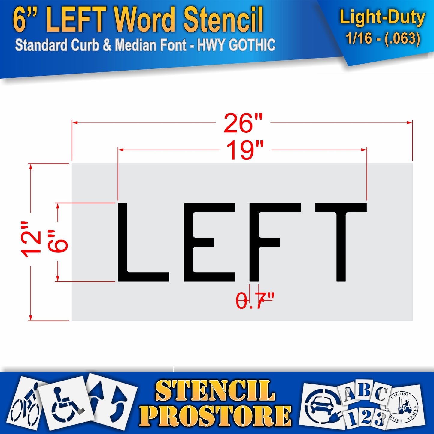 6 Inch LEFT Wording Stencil – for Parking Lot and Area Labeling Stencil