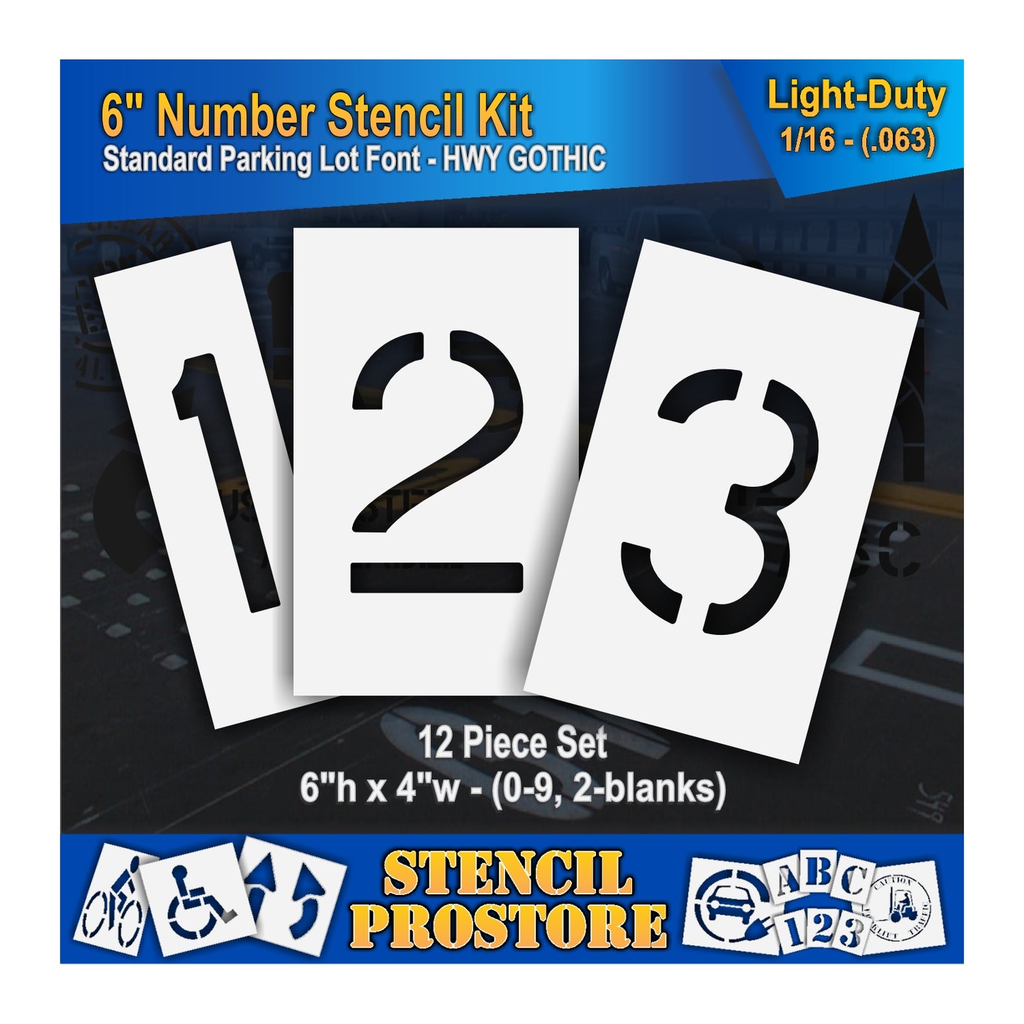graphic image of 6" numbers 123 stencils.  0.063" material thickness