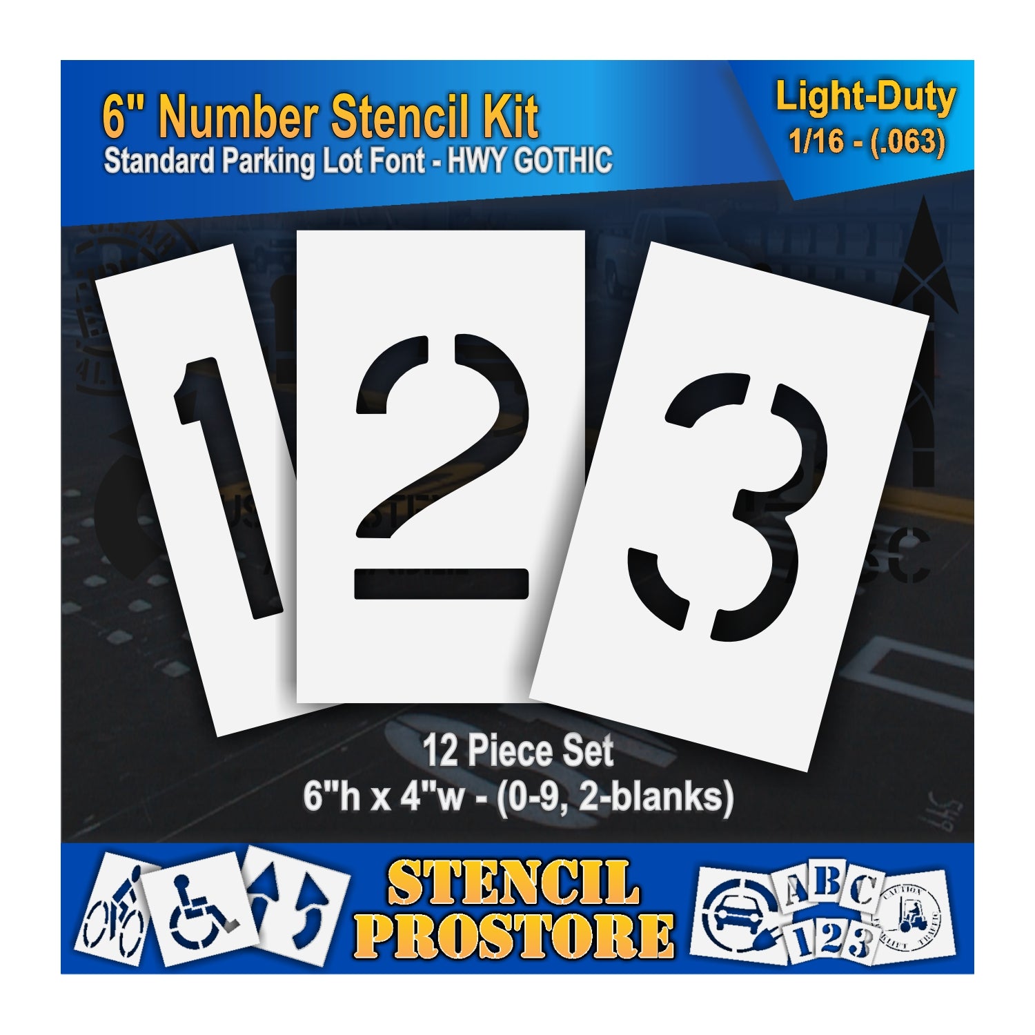graphic image of 6" numbers 123 stencils.  0.063" material thickness