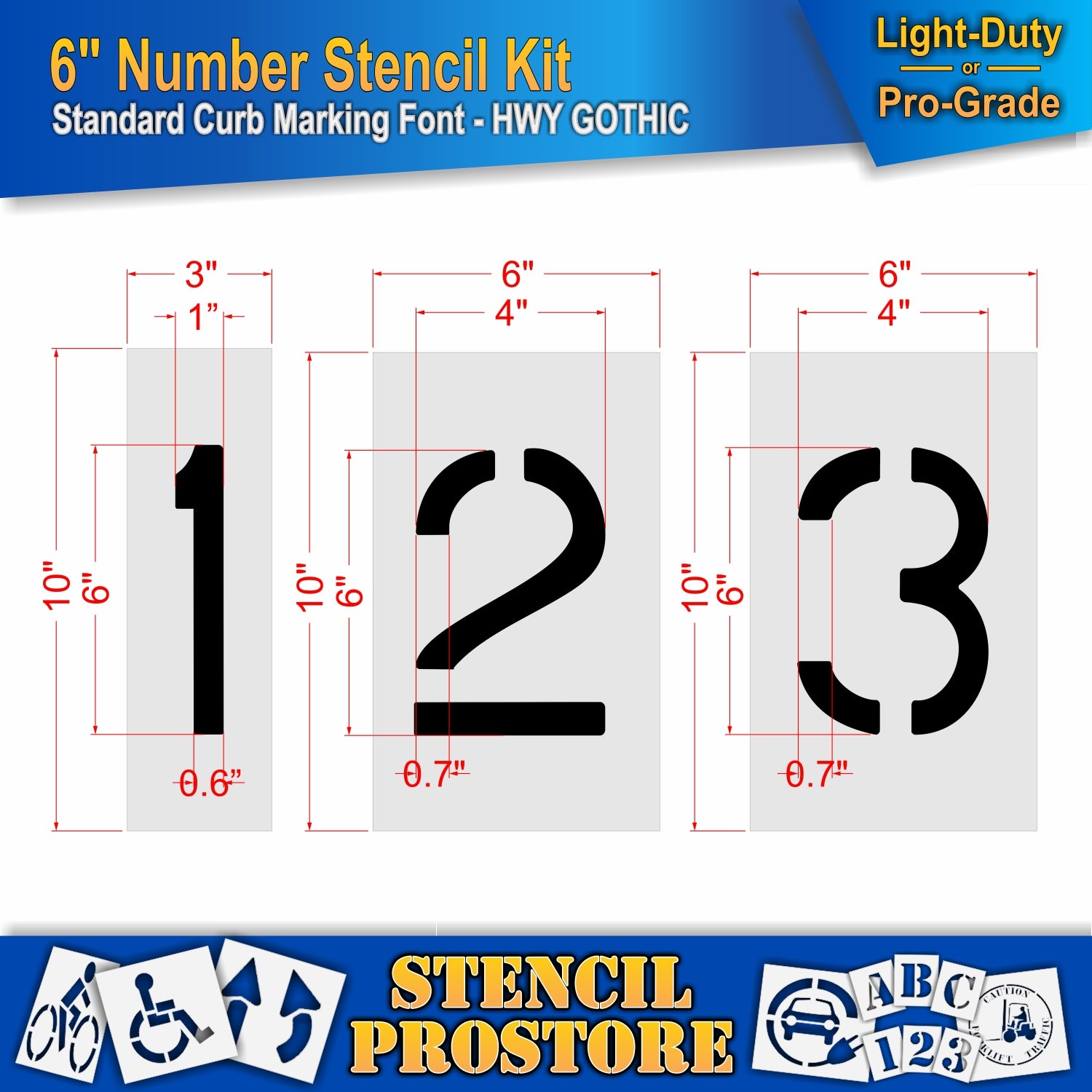 dimension image of 6" numbers 123 stencils