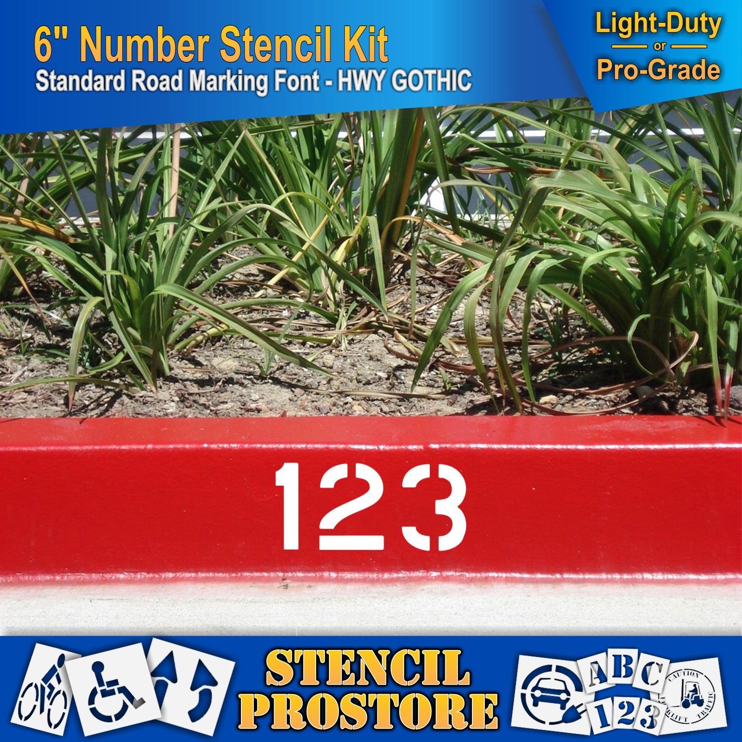 picture of curbside with 123 marking using 6" number stencil kit