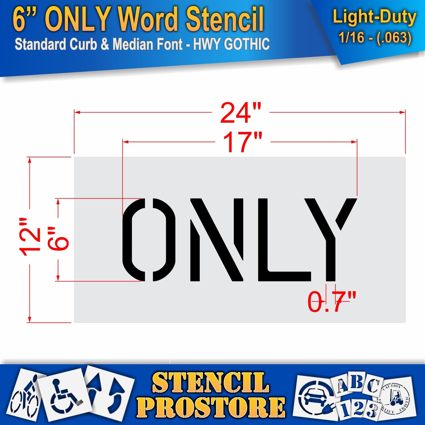 6 Inch ONLY Wording Stencil – for Parking Lot and Area Labeling Stencil