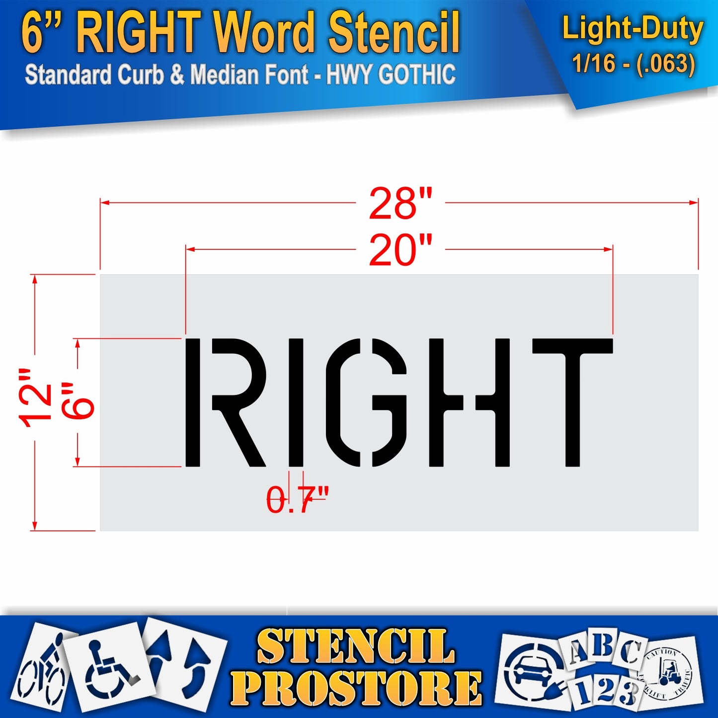6 Inch RIGHT Wording Stencil – for Parking Lot and Area Labeling Stencil