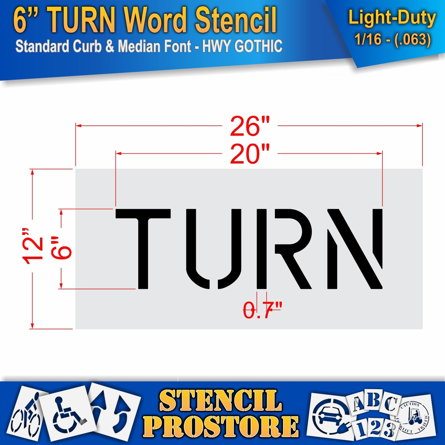 6 Inch TURN Wording Stencil – for Parking Lot and Area Labeling Stencil