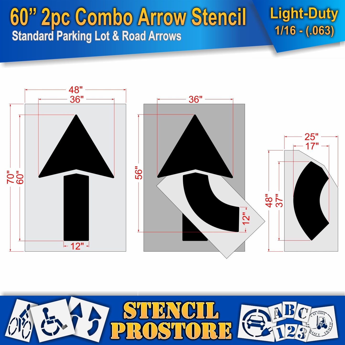 60 Inch 2pc Combo Arrow Stencil – Parking Lot and Highway Stencil