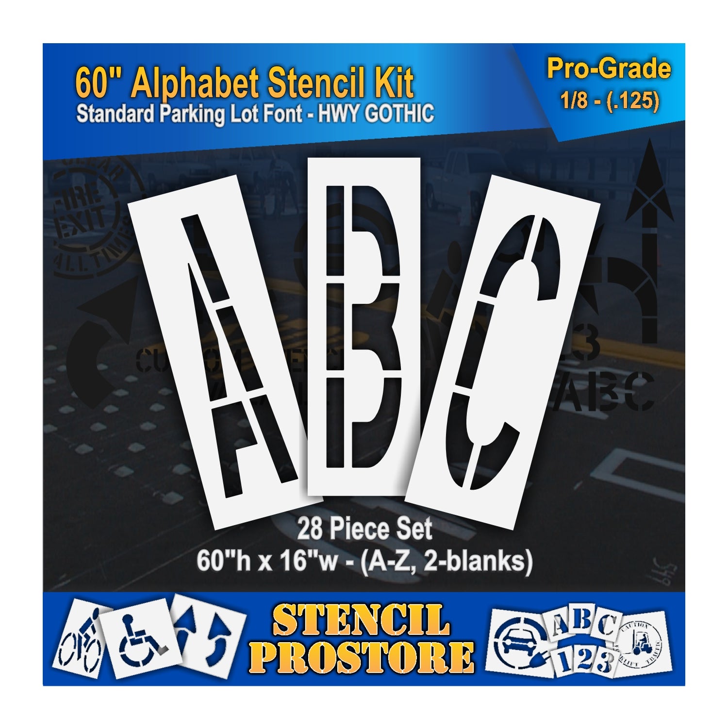 graphic image of 60" letters ABC stencils. 0.125" material thickness