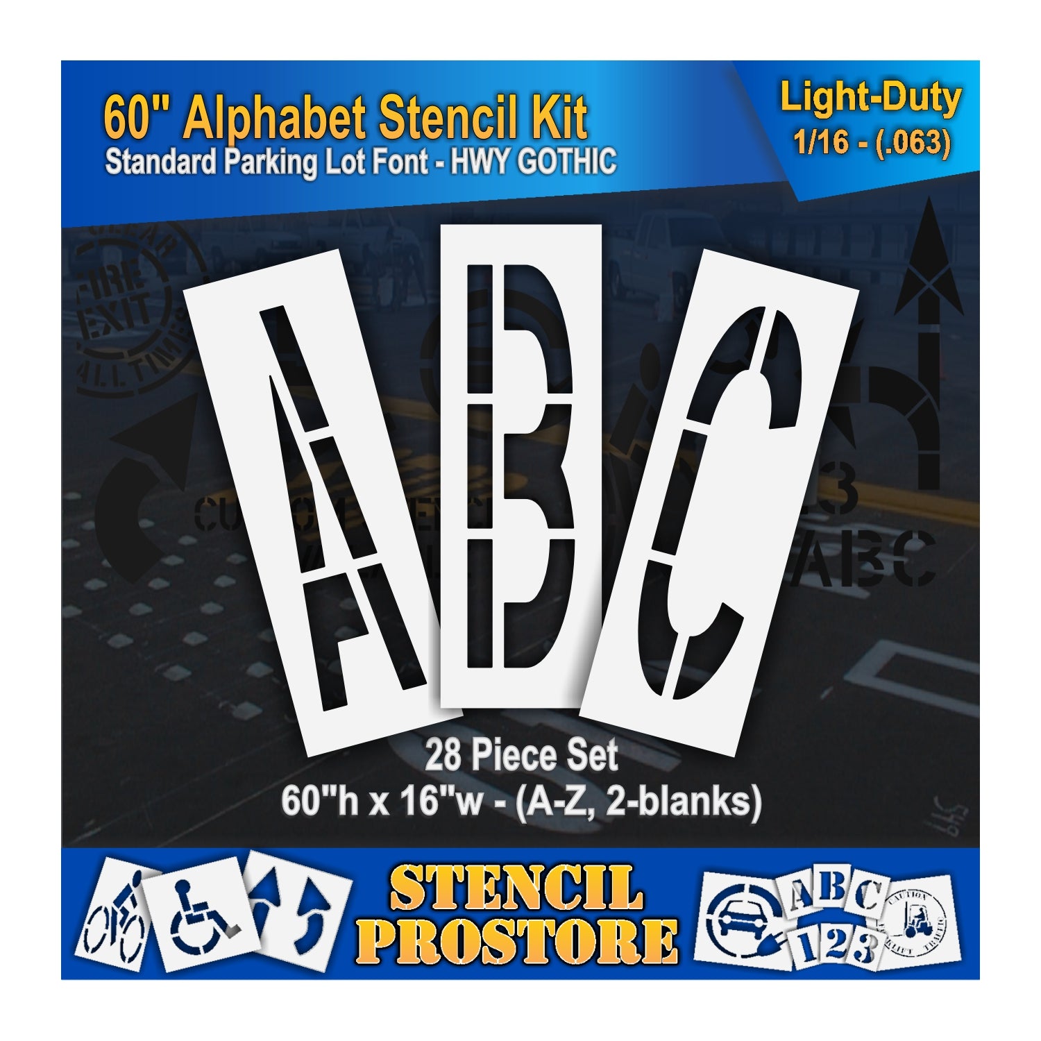 graphic image of 60" letters ABC stencils. 0.063 material thickness