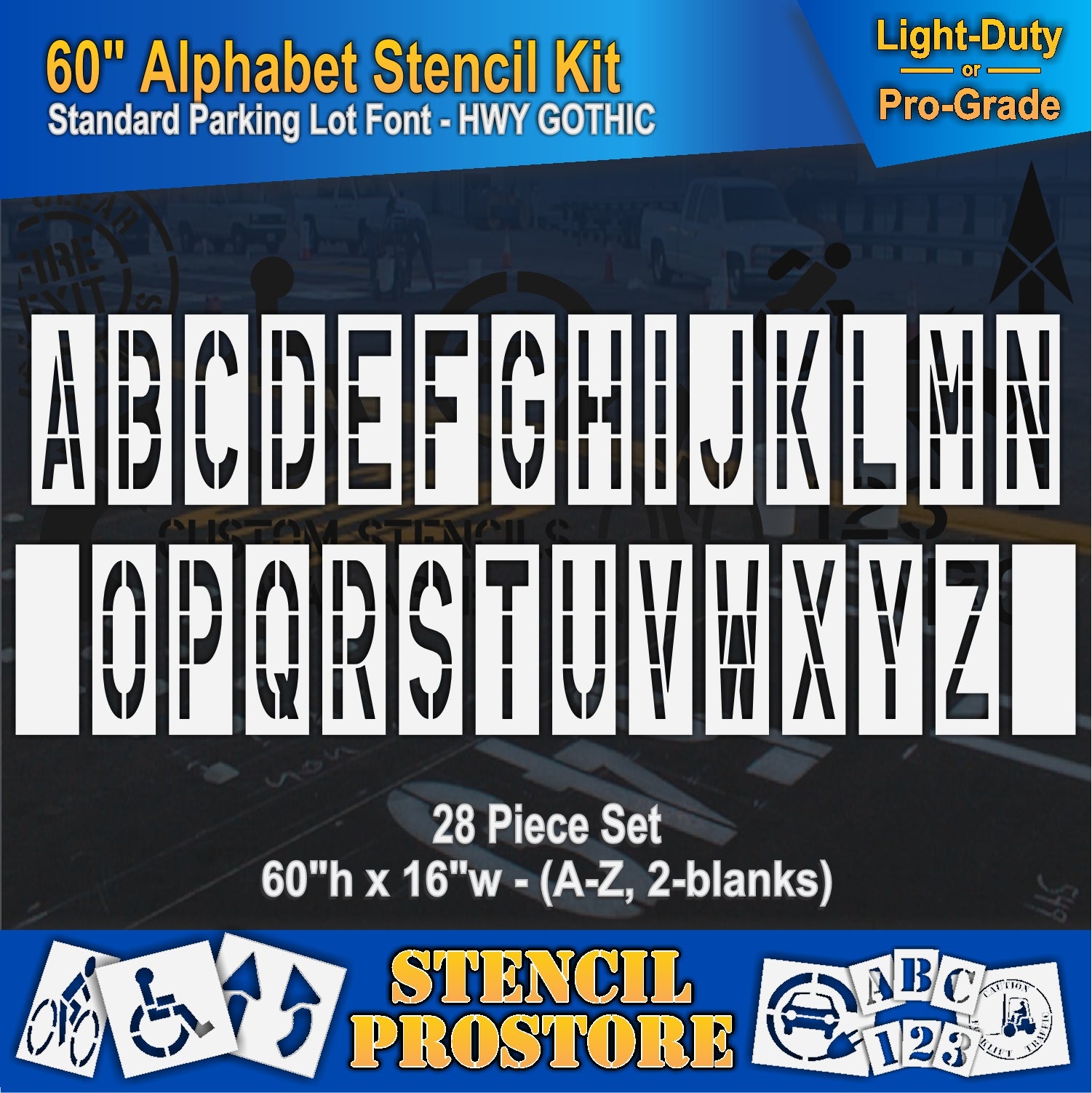 graphic image of 60" alphabet kit stencil full set A-Z with 2 blanks