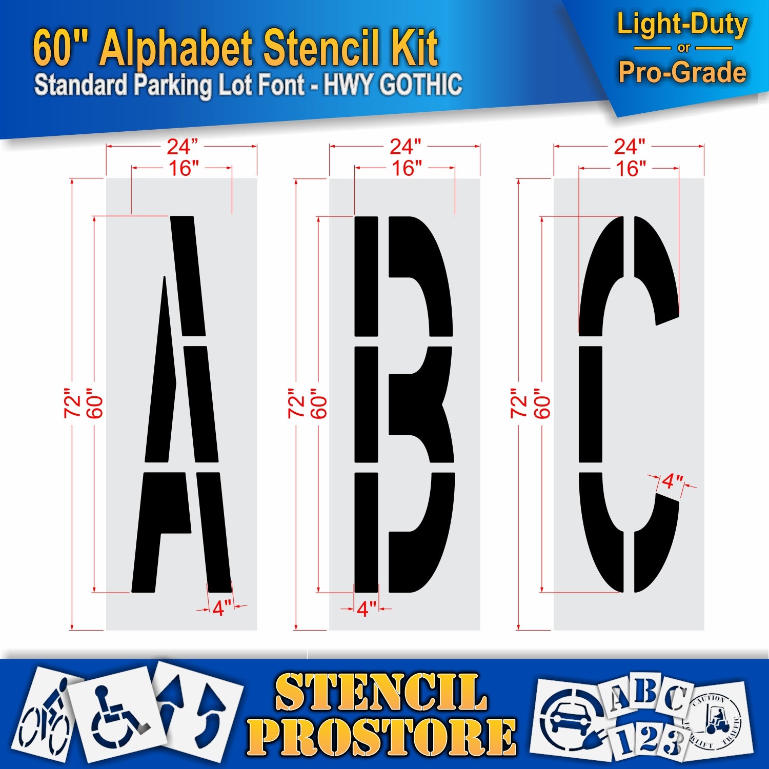 dimension image of 60" letters ABC stencils