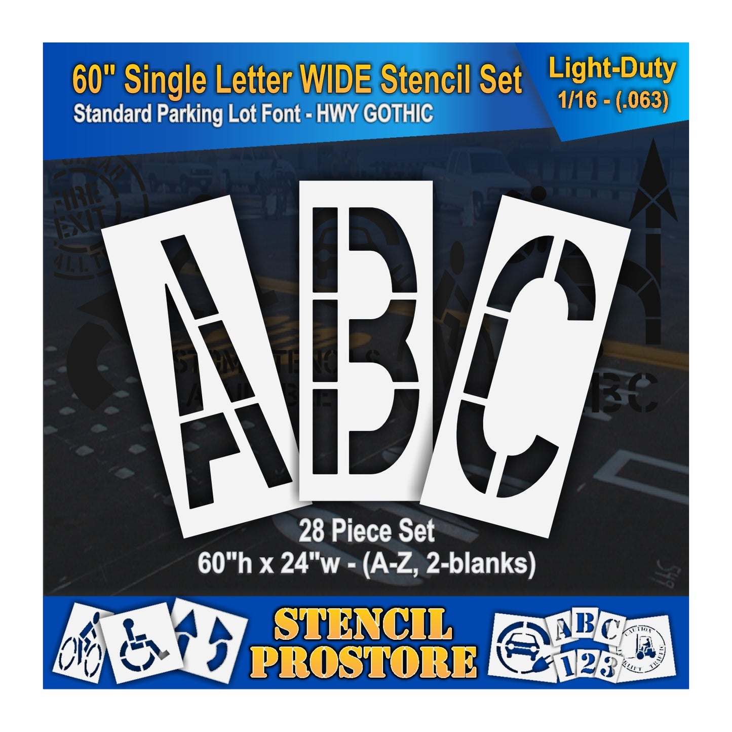 featured image of 60" wide letters ABC stencils. 0.063" material thickness