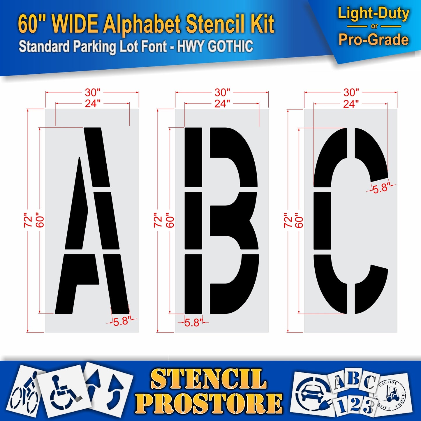 dimension image of 60" wide ABC stencils