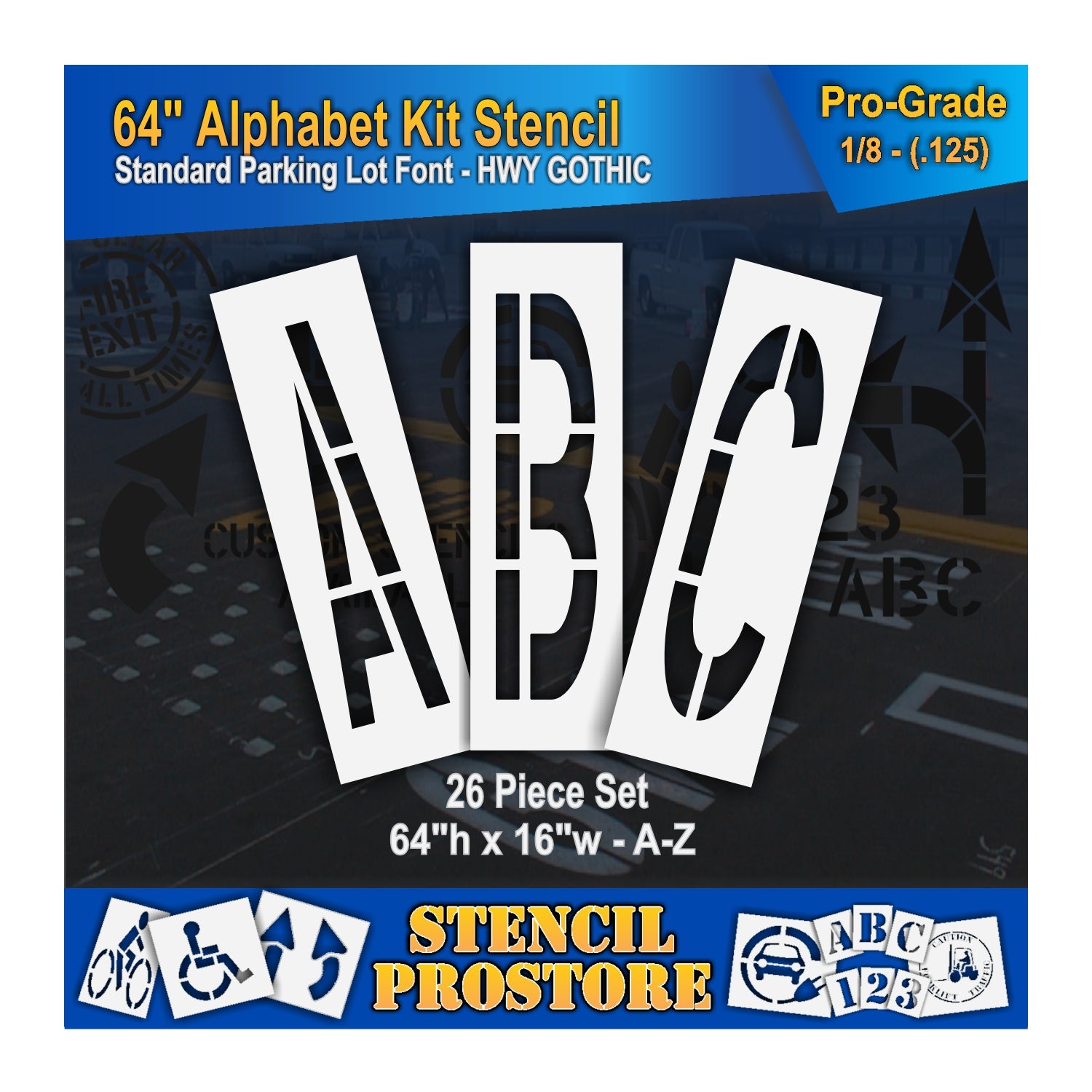 graphic image of 64" ABC stencils. 0.125" material thickness