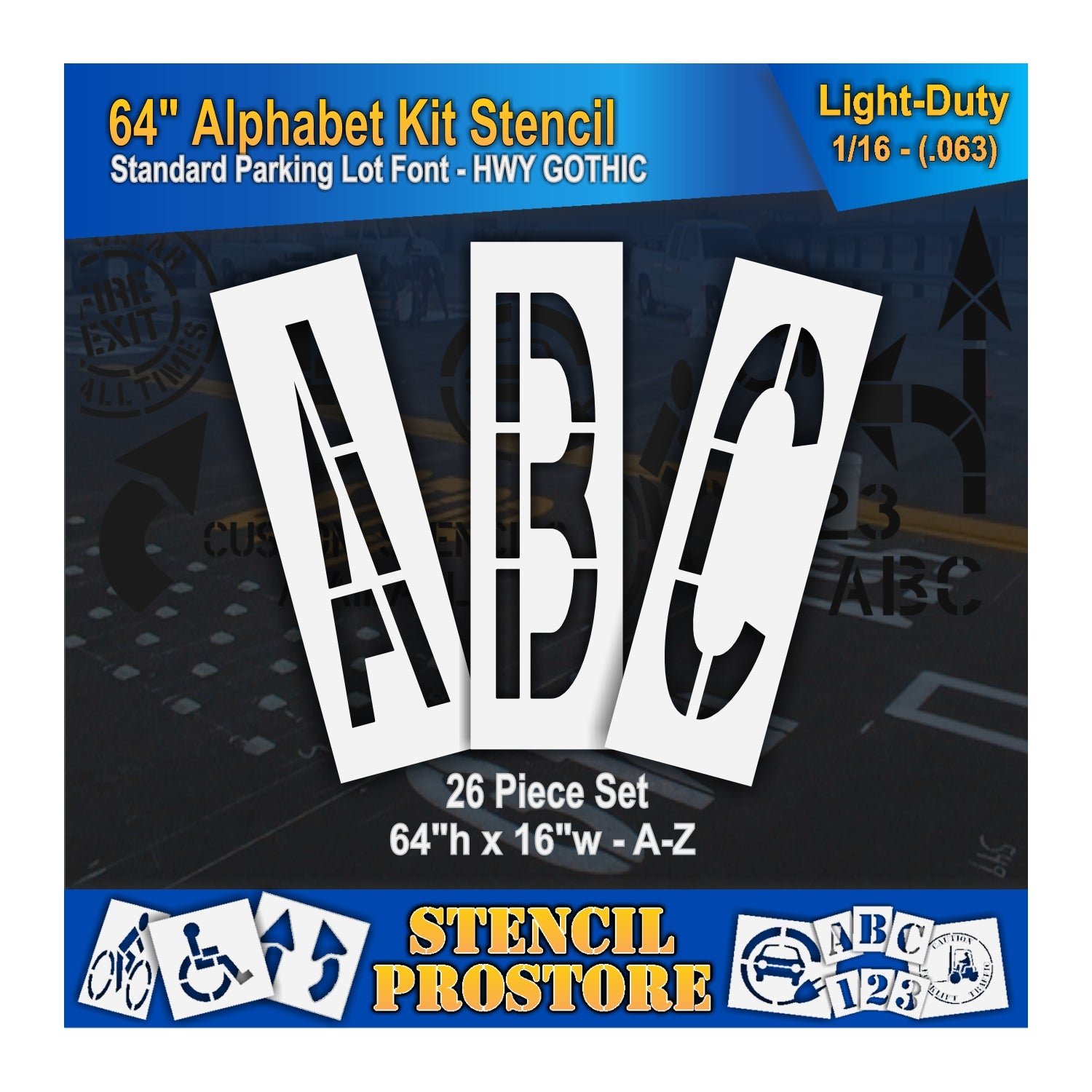 graphic image of 64" ABC stencils. 0.063" material thickness