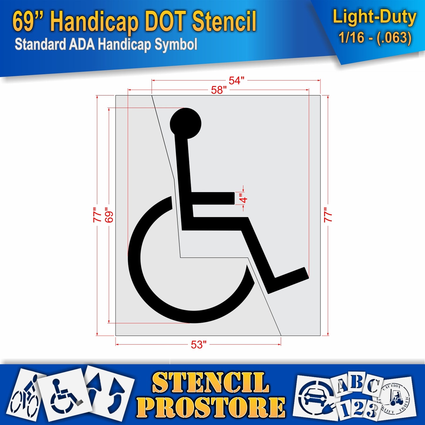 69 Inch Handicap Pavement Stencil – ADA-Compliant Stencil for Parking Lots
