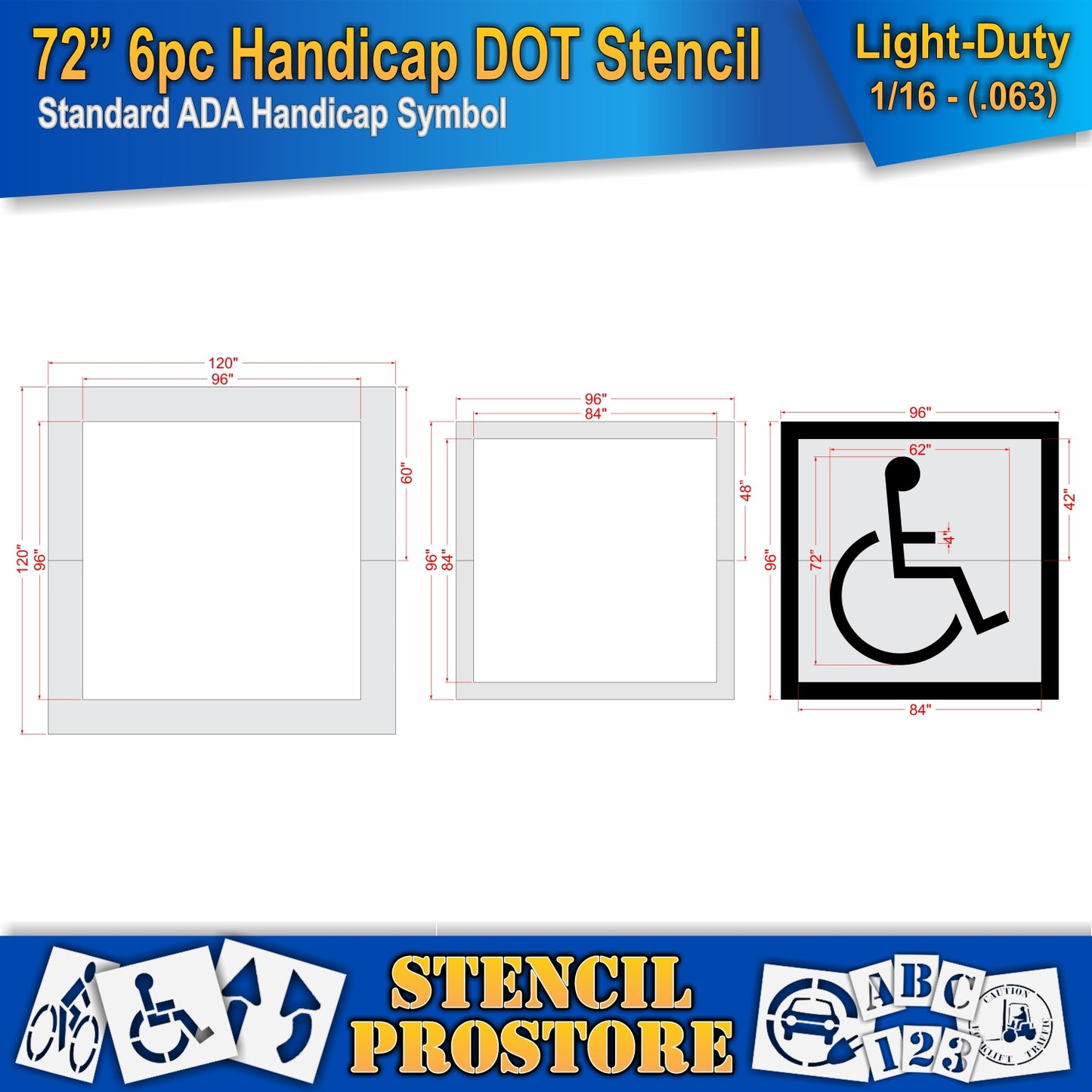 72 Inch 6pc Handicap Pavement Stencil – ADA-Compliant Stencil for Parking Lots