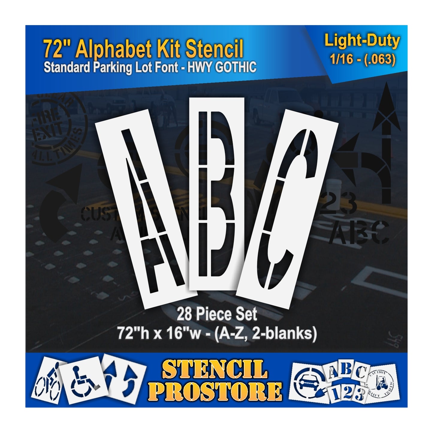 72" letters ABC stencils, 0.063" material thickness