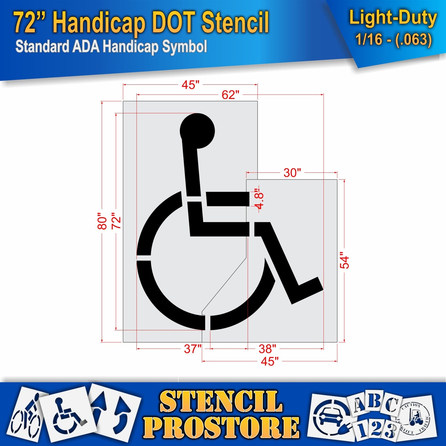 72 Inch Handicap Pavement Stencil – ADA-Compliant Stencil for Parking Lots