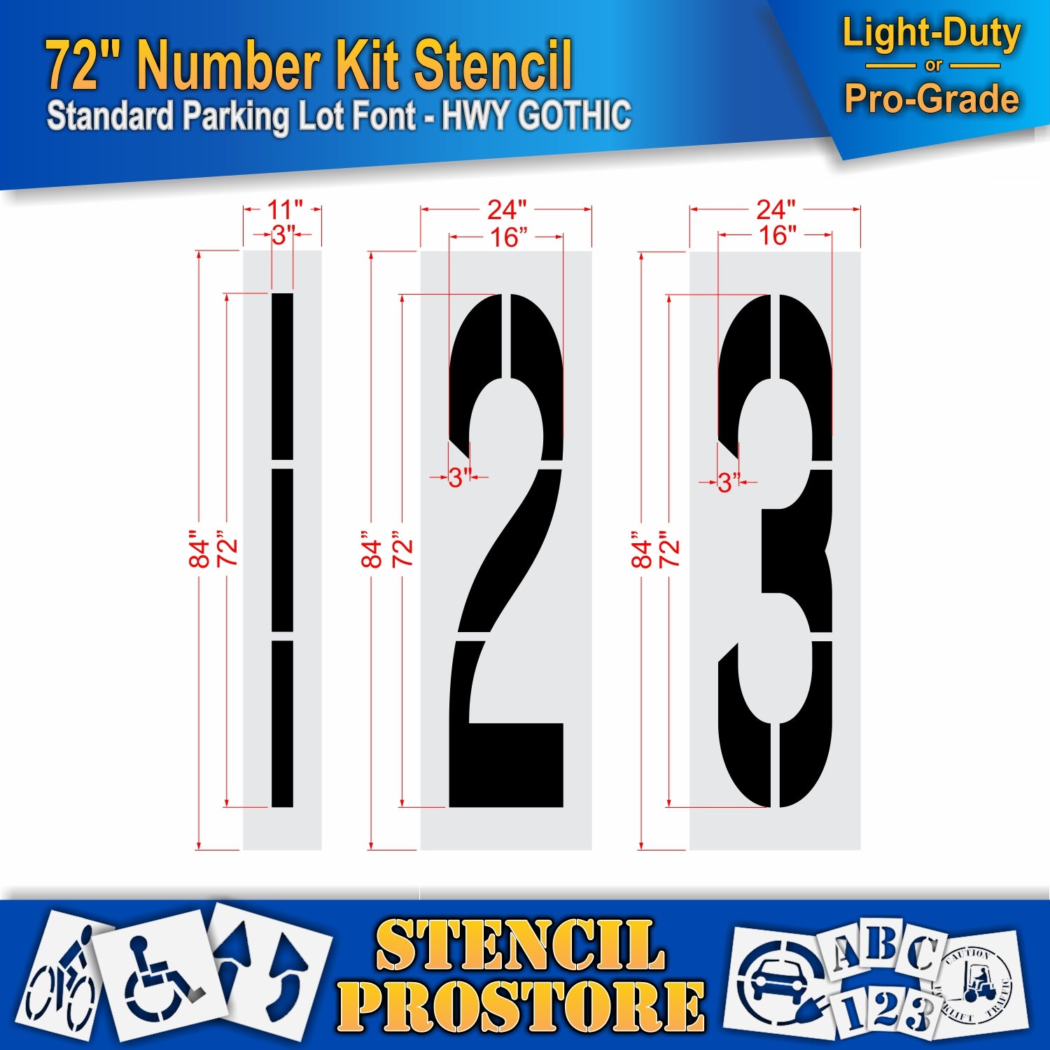 dimension image of 72" numbers 123 stencil