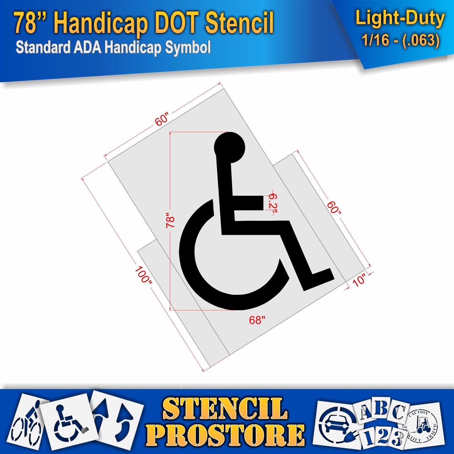 78 Inch Handicap Pavement Stencil – ADA-Compliant Stencil for Parking Lots