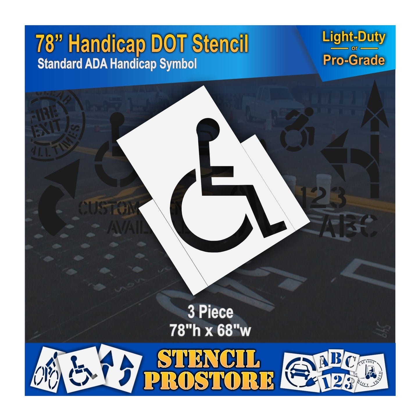 78 Inch Handicap Pavement Stencil – ADA-Compliant Stencil for Parking Lots