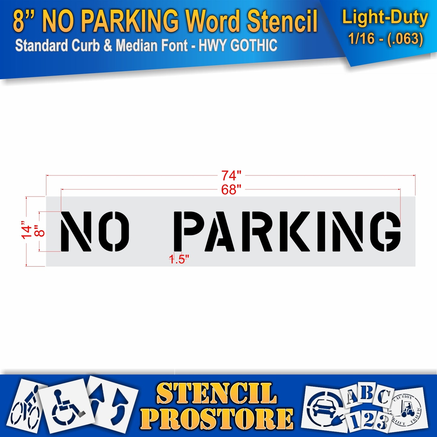 8 Inch NO PARKING Wording Stencil – for Parking Lot and Area Labeling Stencil