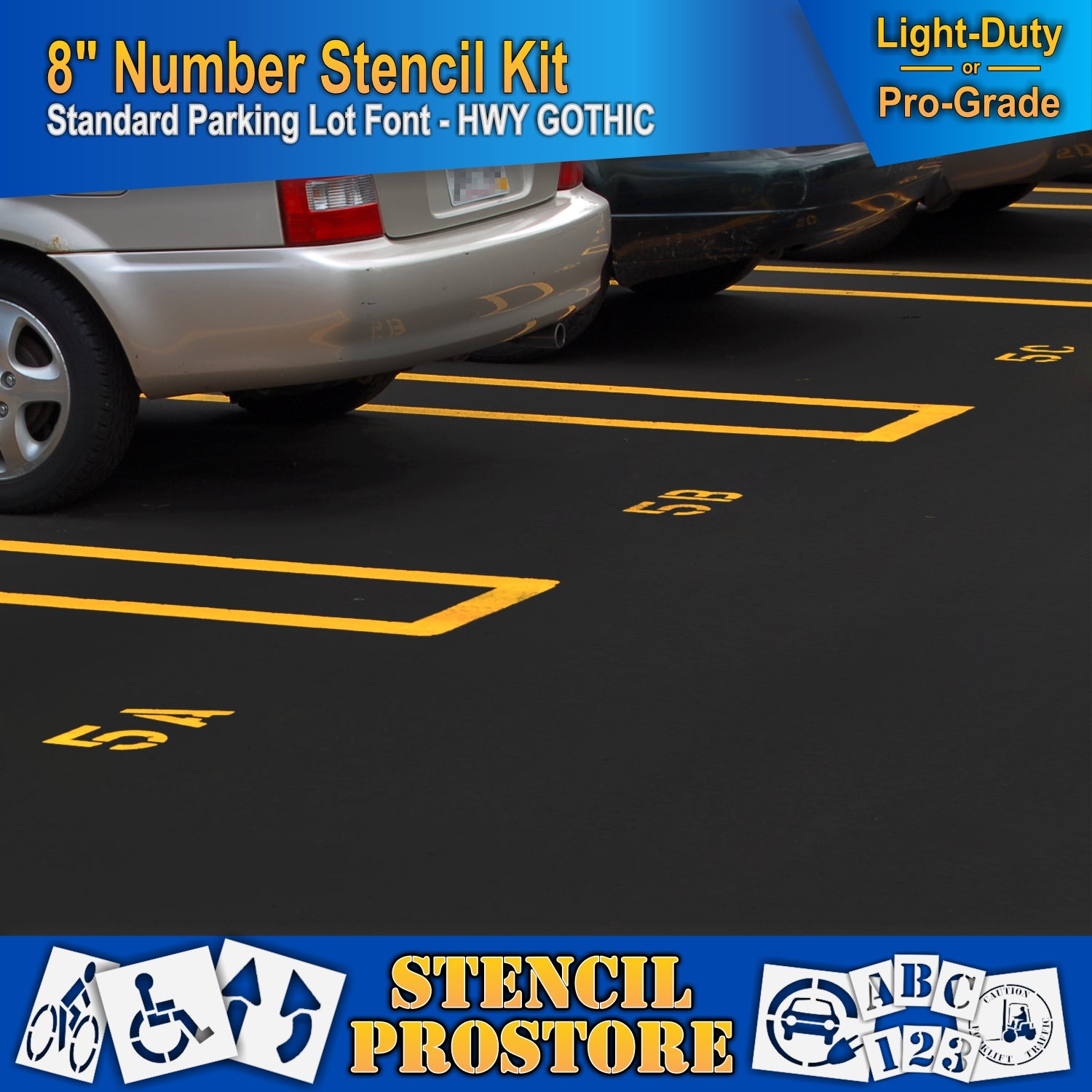 picture of parking lot spaces with 5A, 5B, and 5C markings, using the 8" number kit