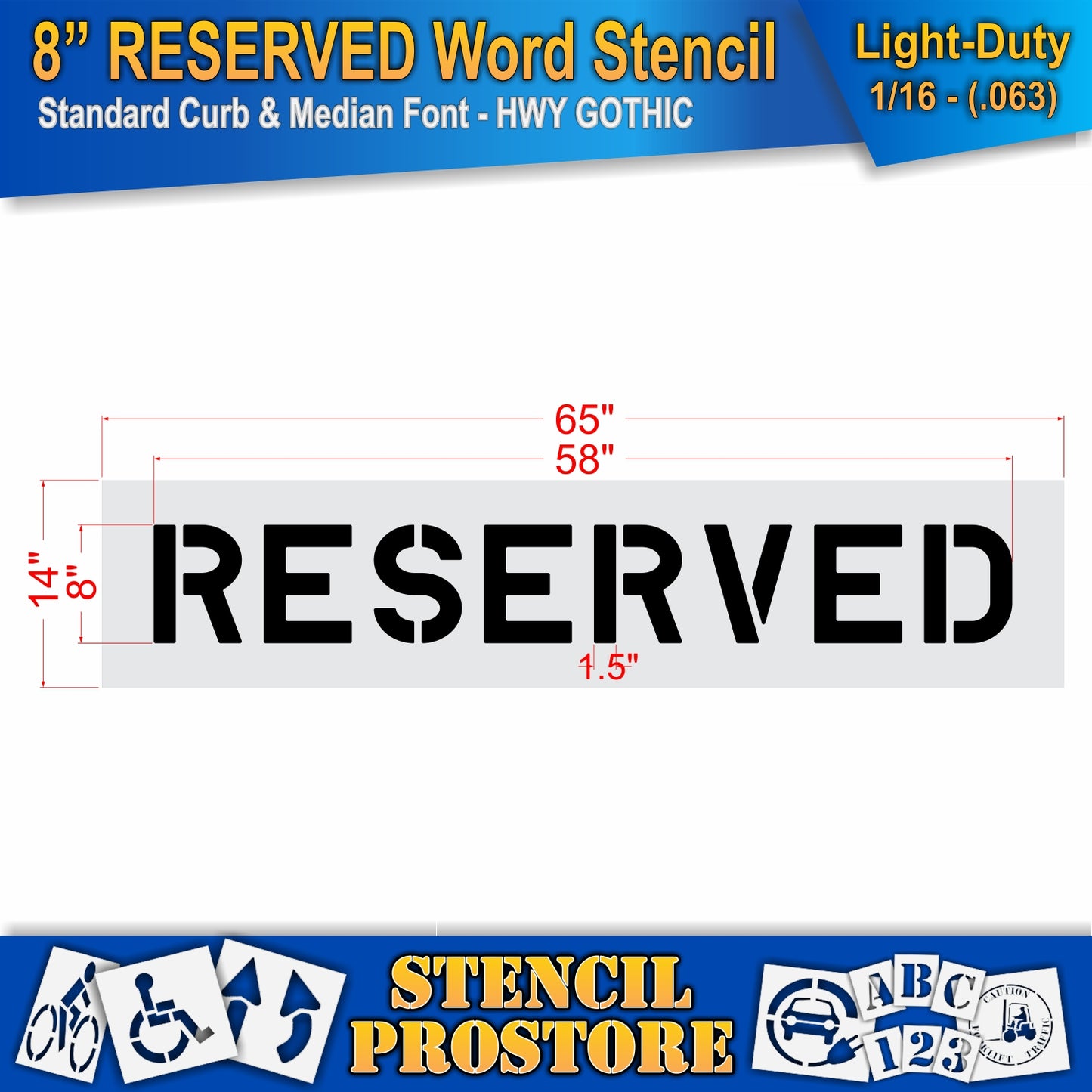 8 Inch RESERVED Wording Stencil – for Parking Lot and Area Labeling Stencil