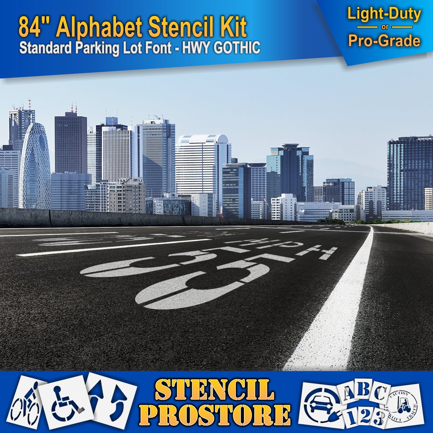 picture of 3 lane road pavement with MPH 55 markings, using 84" alphabet kit