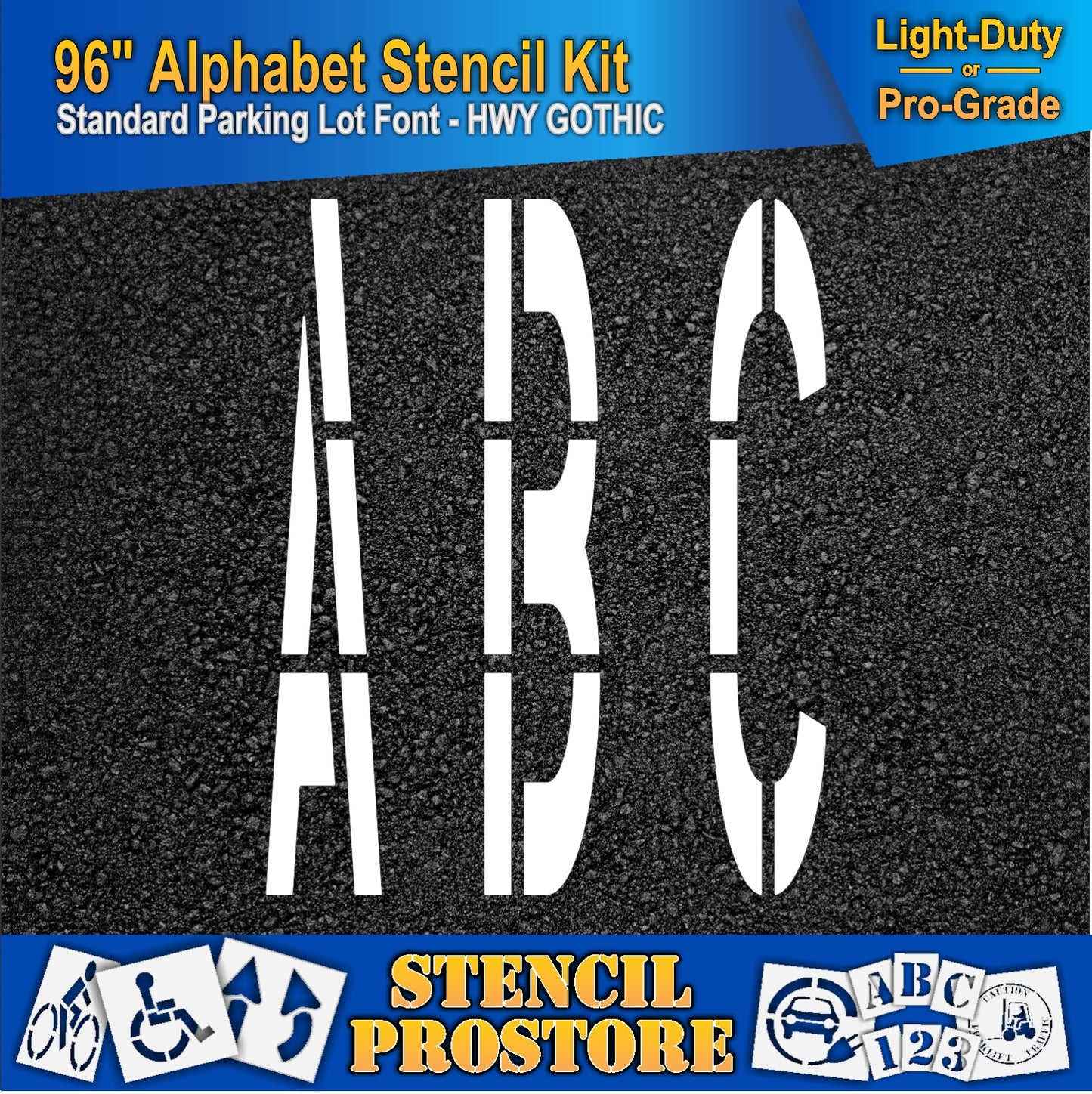 picture of 96" ABC markings on asphalt pavement