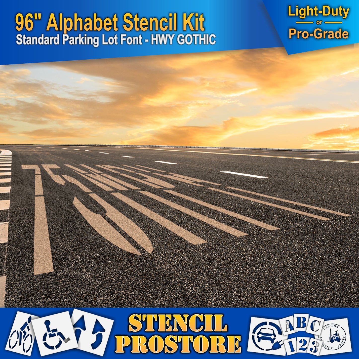 picture of highway road pavement with 75MPH marking, using the 96" alphabet kit