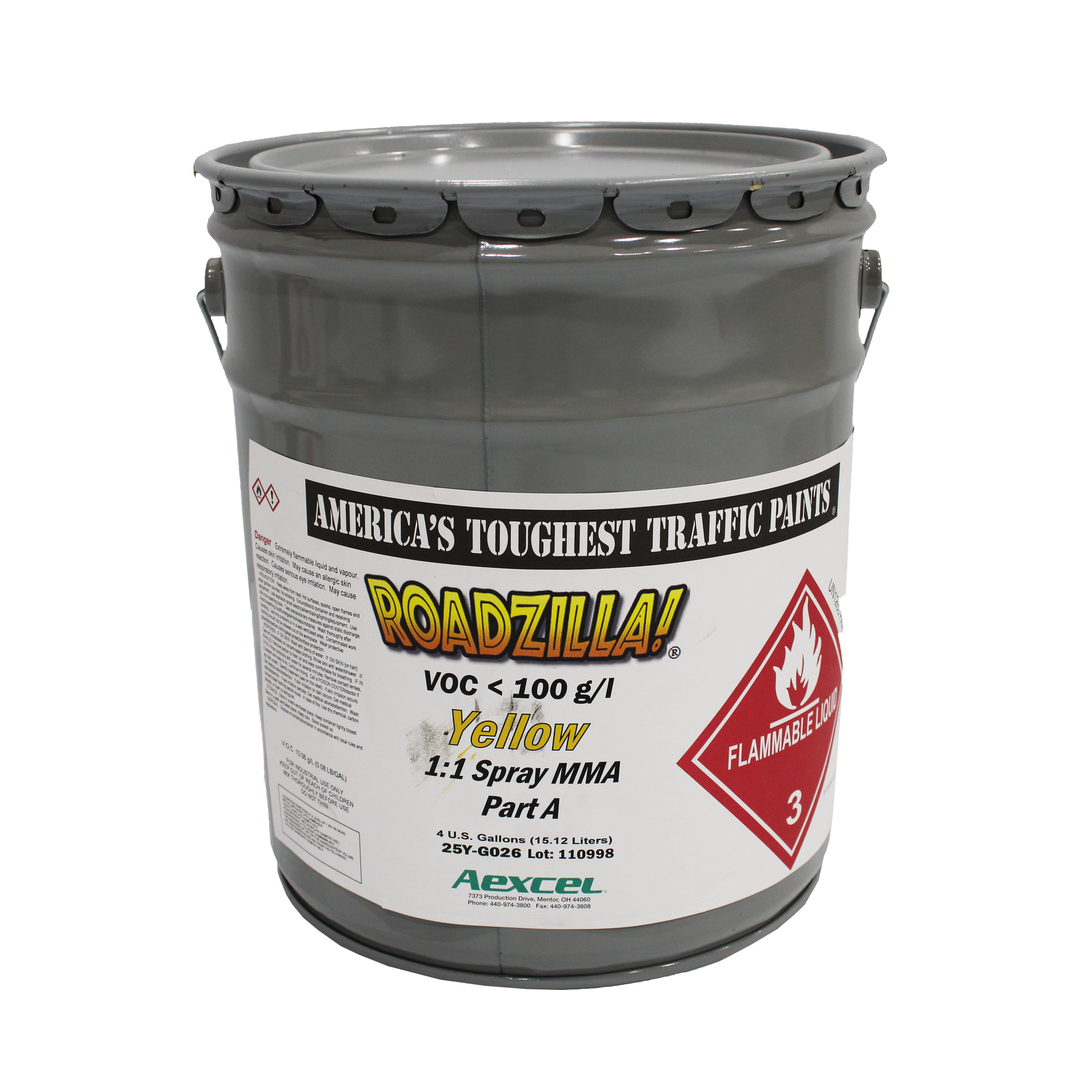 picture of a drum of yellow roadzilla Part A 1:1 MMA paint