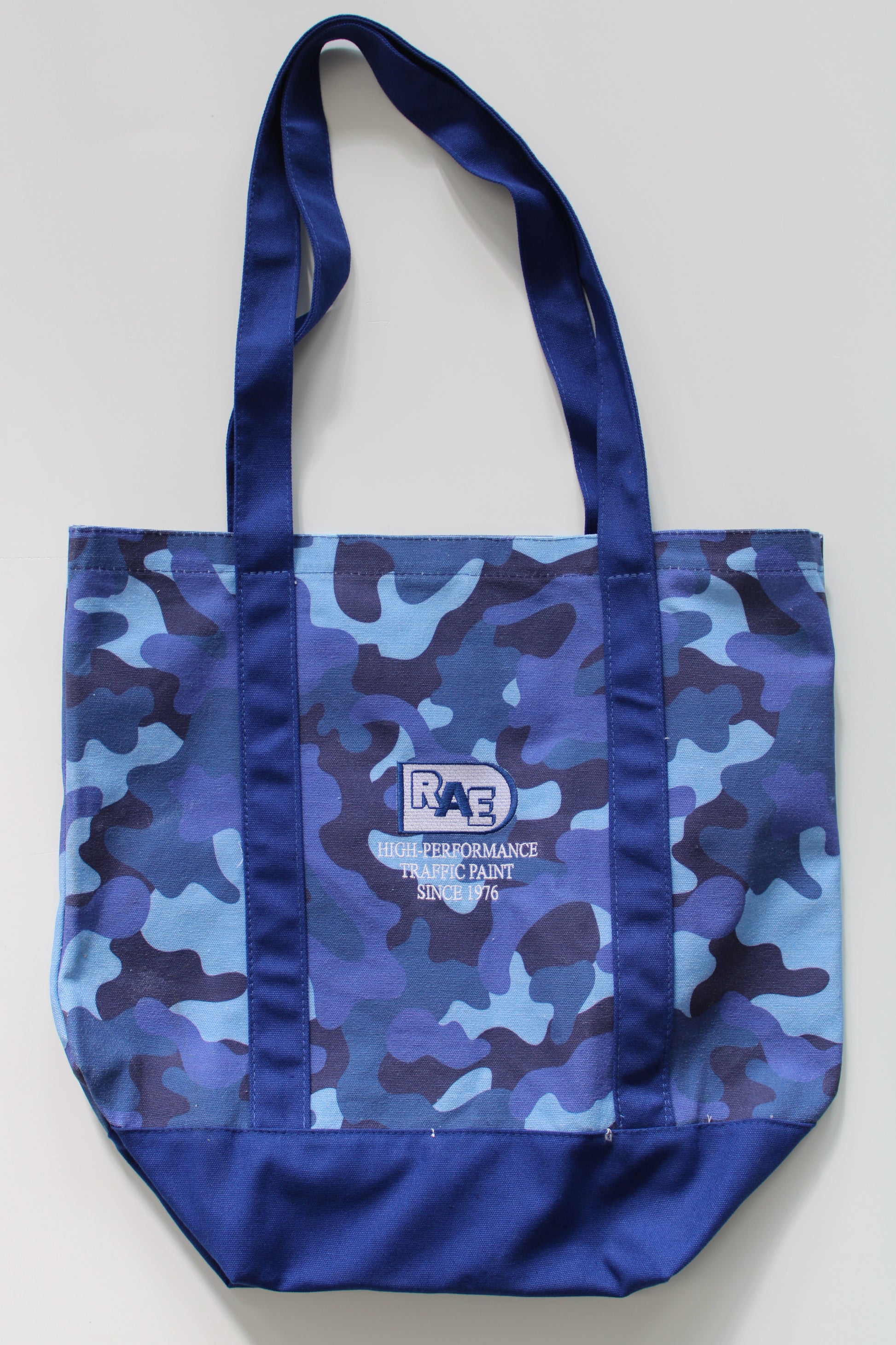 picture of RAE blue camo nature tote bag